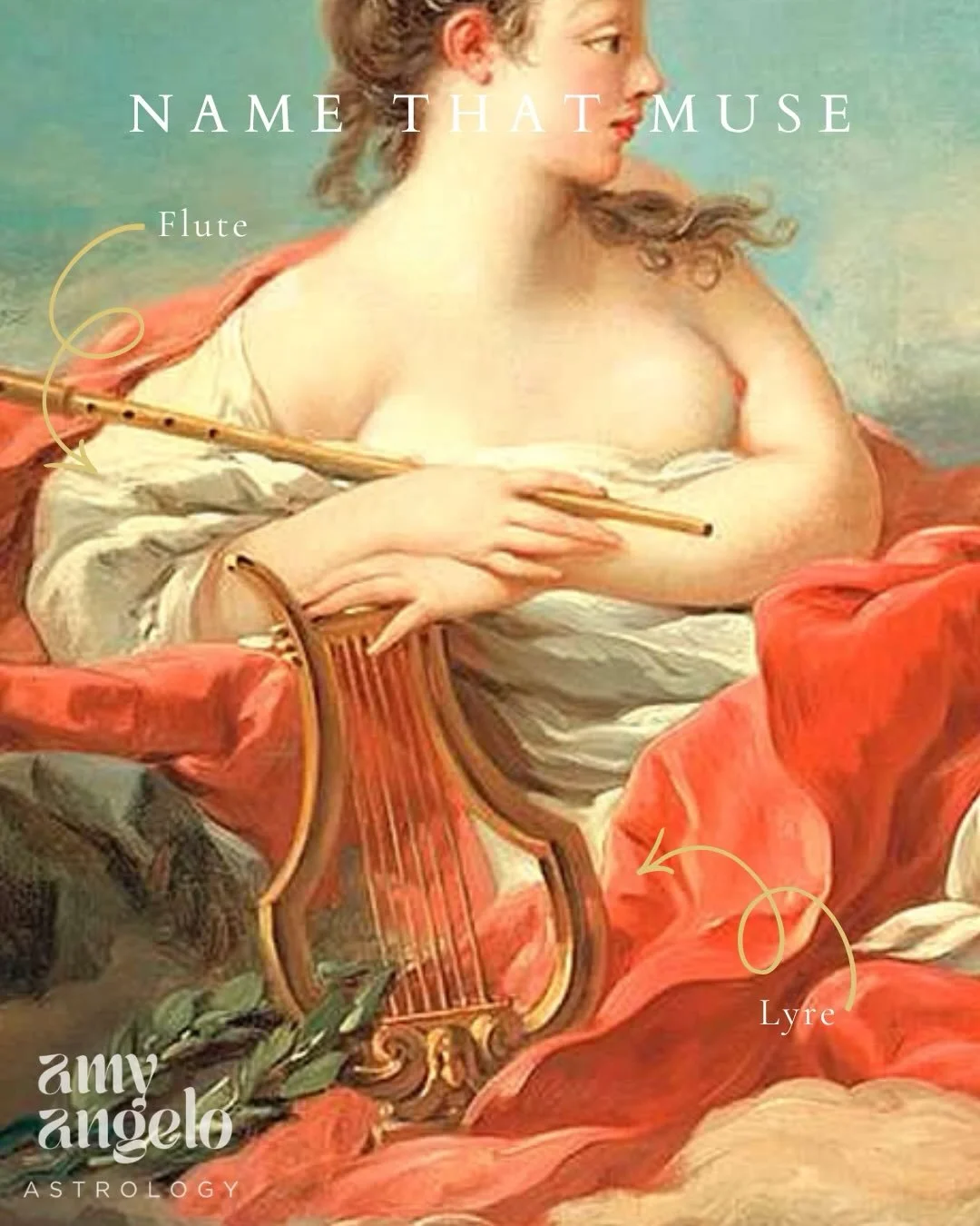 NAME THAT MUSE ✨muse of lyric, love, and erotic poetry she&rsquo;s depicted with many instruments singing songs of romantic longing, and emotional connection alike 💕🪉🪈 

Save the date for an online asteroid astrology &amp; mythology workshop on th