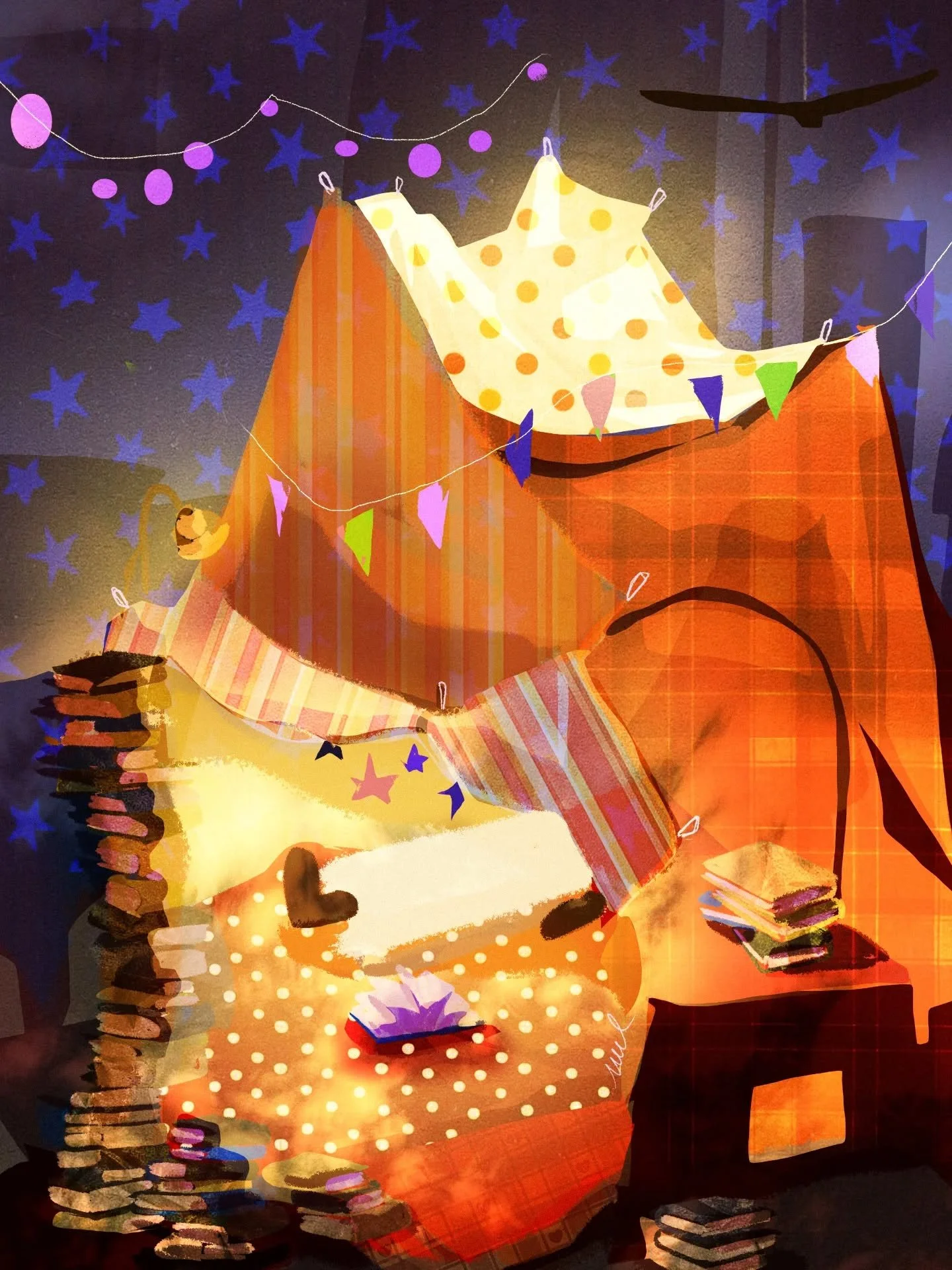 the coziest book nook ever 🫧✨️📚
&gt; let's read under the blankets ! 

my entry for #doodleswithpinkee

#artchallenge #novemberchallenge #2025 #artprompt