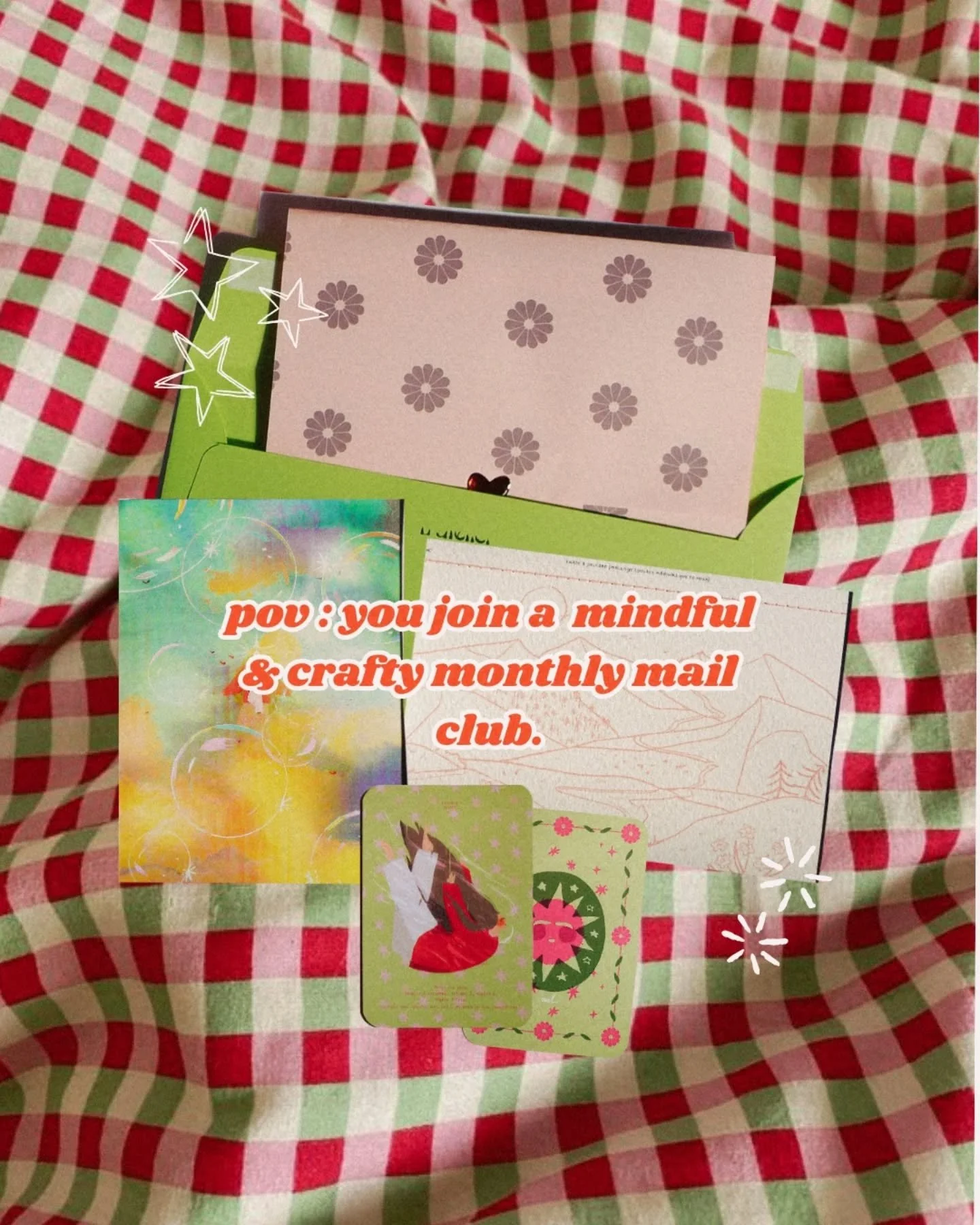 pov : you join a mindfully &amp; crafty monthly mail club ✨📮

Every month, for &euro;8 (excl. Patreon taxes), you receive a cozy and inspiring moment made to help you breathe, slow down, and reconnect with your creativity - in your mailbox and digit