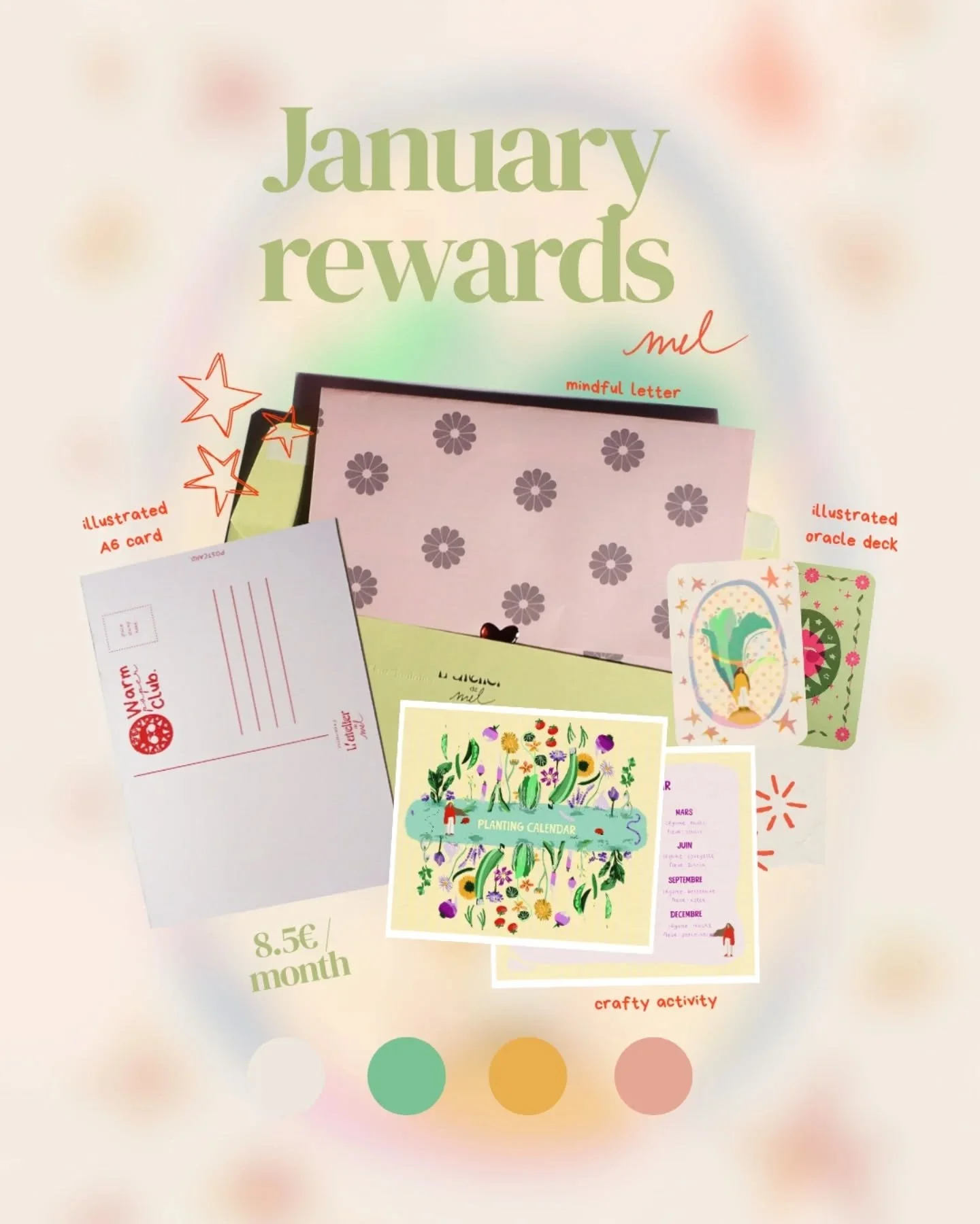 here are the january #patreon rewards for my #snailmailclub 🌱⭐️

A small note first: apologies for the slight delay in sharing this - the end-of-year holidays gently disrupted the rhythm here. I wanted to share this part with you already, even if ev