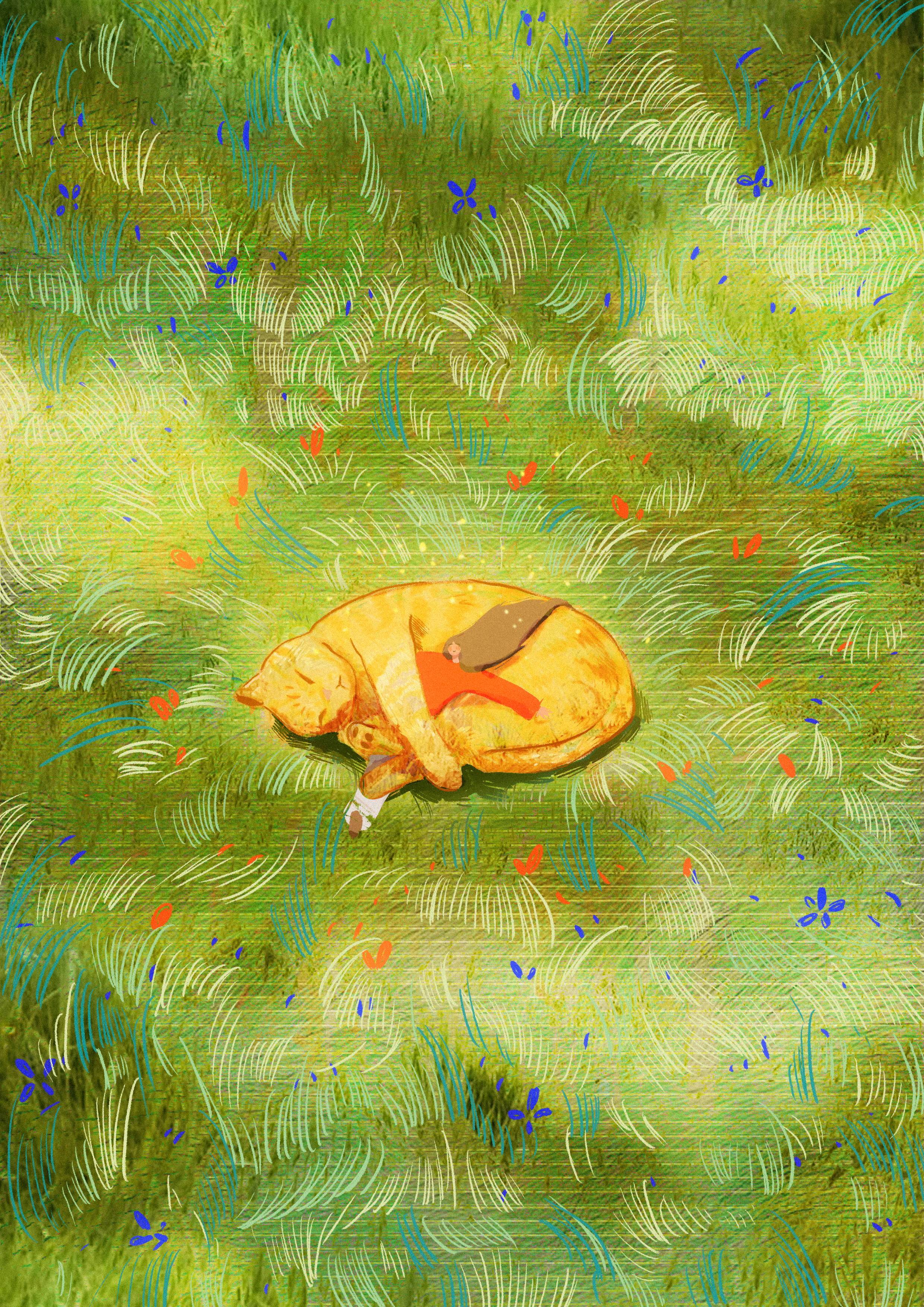 illustration_relaxante_cozy_colorée_apaisante_paysage_personnage_snail_mail_chat