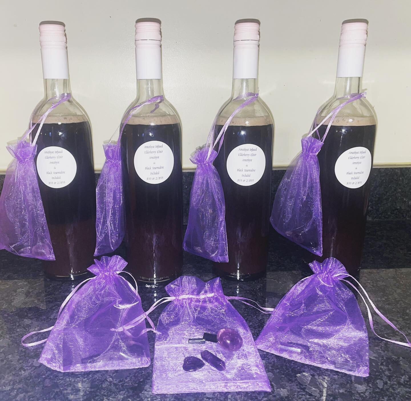 Amethyst Infused Elixir for the Easter Basket? I gotchu!! 

💎

My Elixir is made with #elderberries #cinnamon #cloves #ginger #acv #rawhoney #lemon &hellip; this batch is infused with #raspberryleaf AND #amethystcrystal ! 

💜

Each batch is #handma