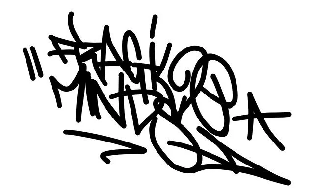 Black graffiti-style text on a white background.