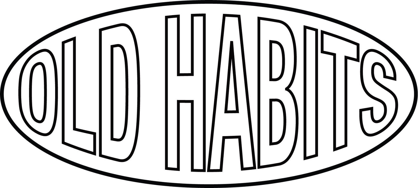 Logo with the words 'Old Habits' written in large, black outlined letters inside an oval shape.