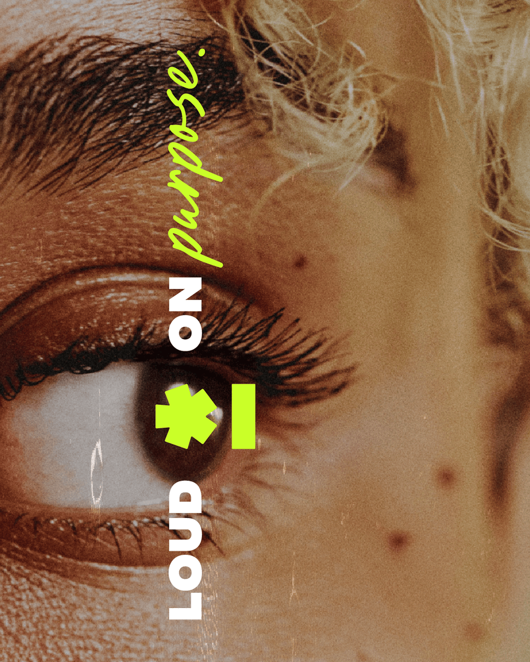 Bold typographic statement from the Point Blank rebrand combining expressive photography and brand messaging