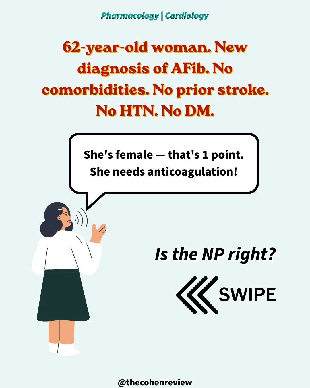 Every patient with A-fib needs a stroke risk score. Every single one.

The CHA₂DS₂-VASc is the gold standard for estimating thromboembolic risk. Multiple risk stratification tools exist, but this is the one you need to know cold.

The number that mat