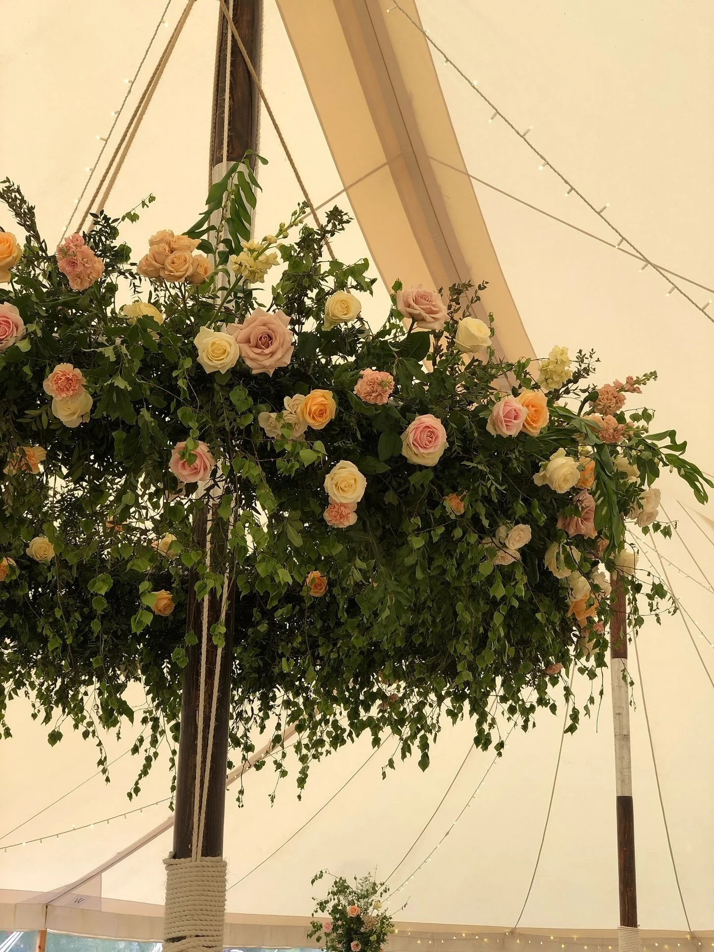 Floral chandeliers in marquees will never not be magical. Filling the gorgeous white canopy with florals and foliage that make the space more intimate, personal and pretty. Next week I’ll be creating my biggest one yet and I’m super excit