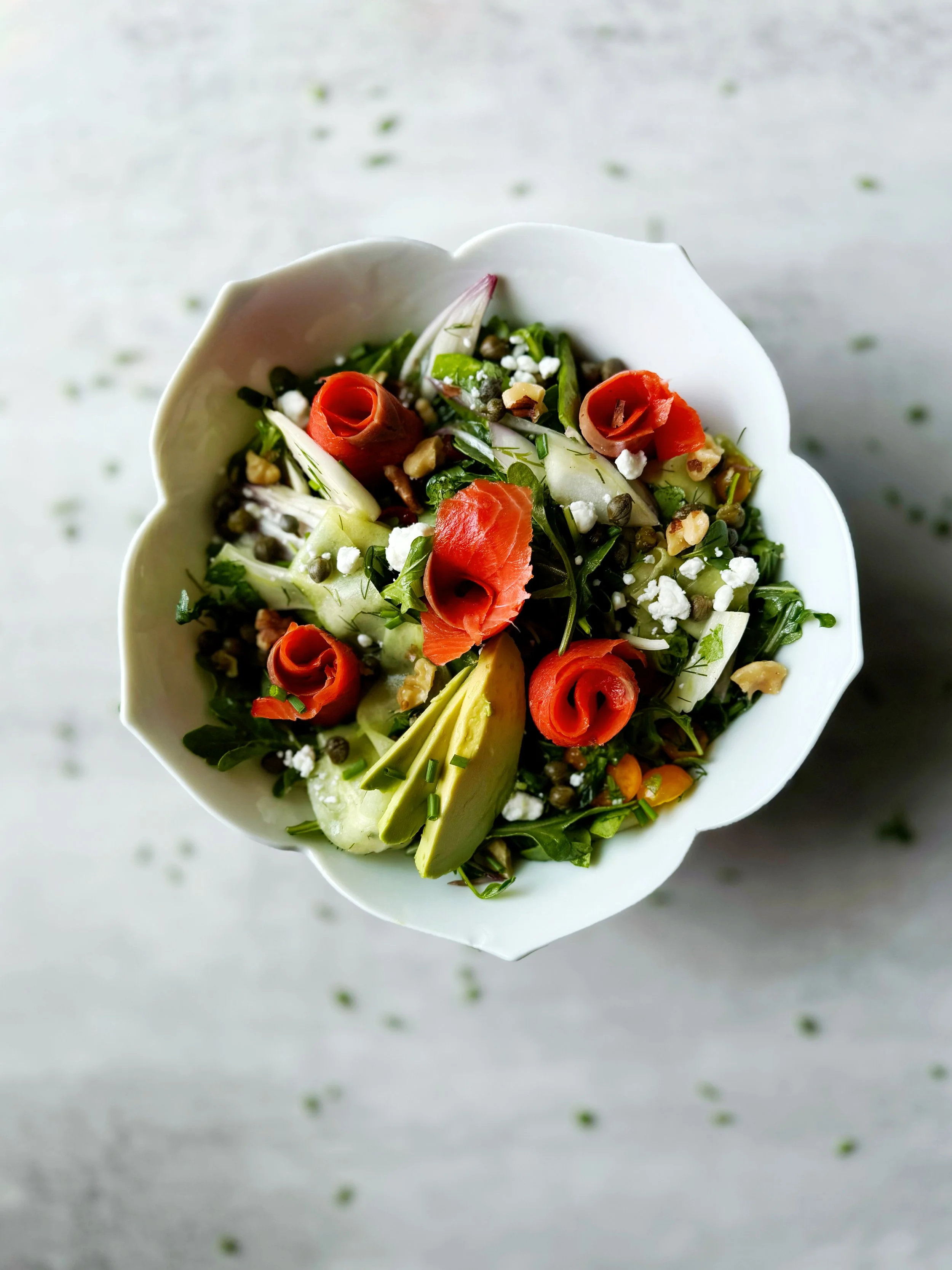 arugula salad with cold smoked salmon and maple dijon vinaigrette