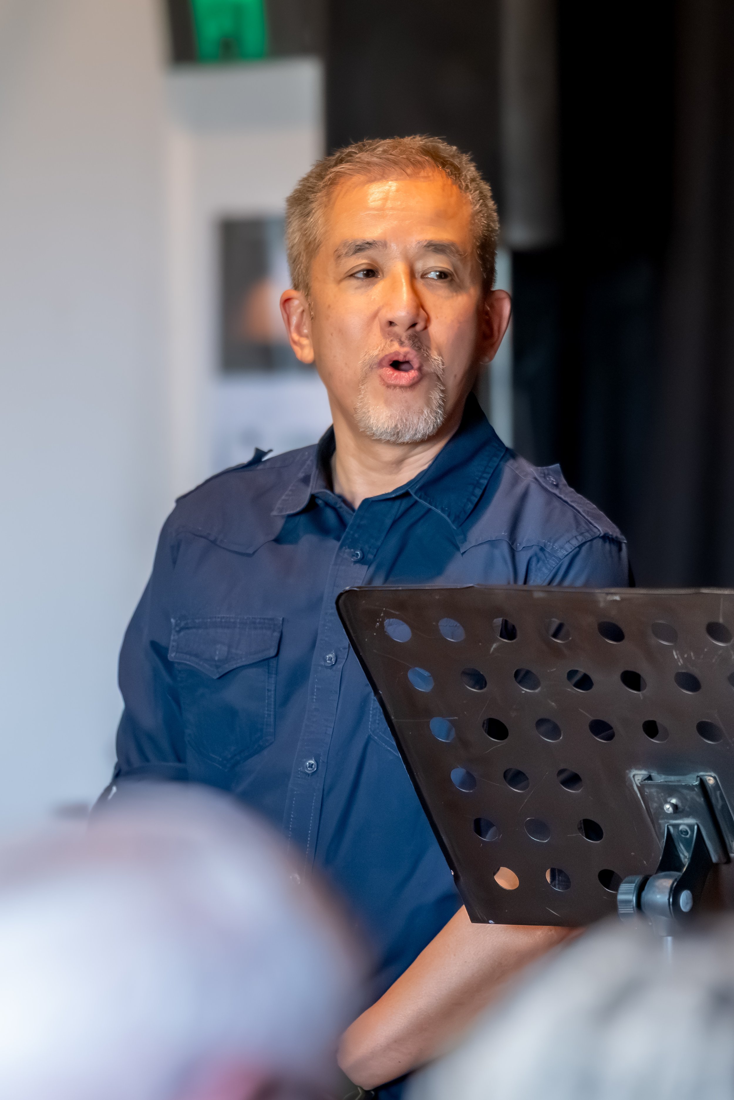 A human addresses the audience.