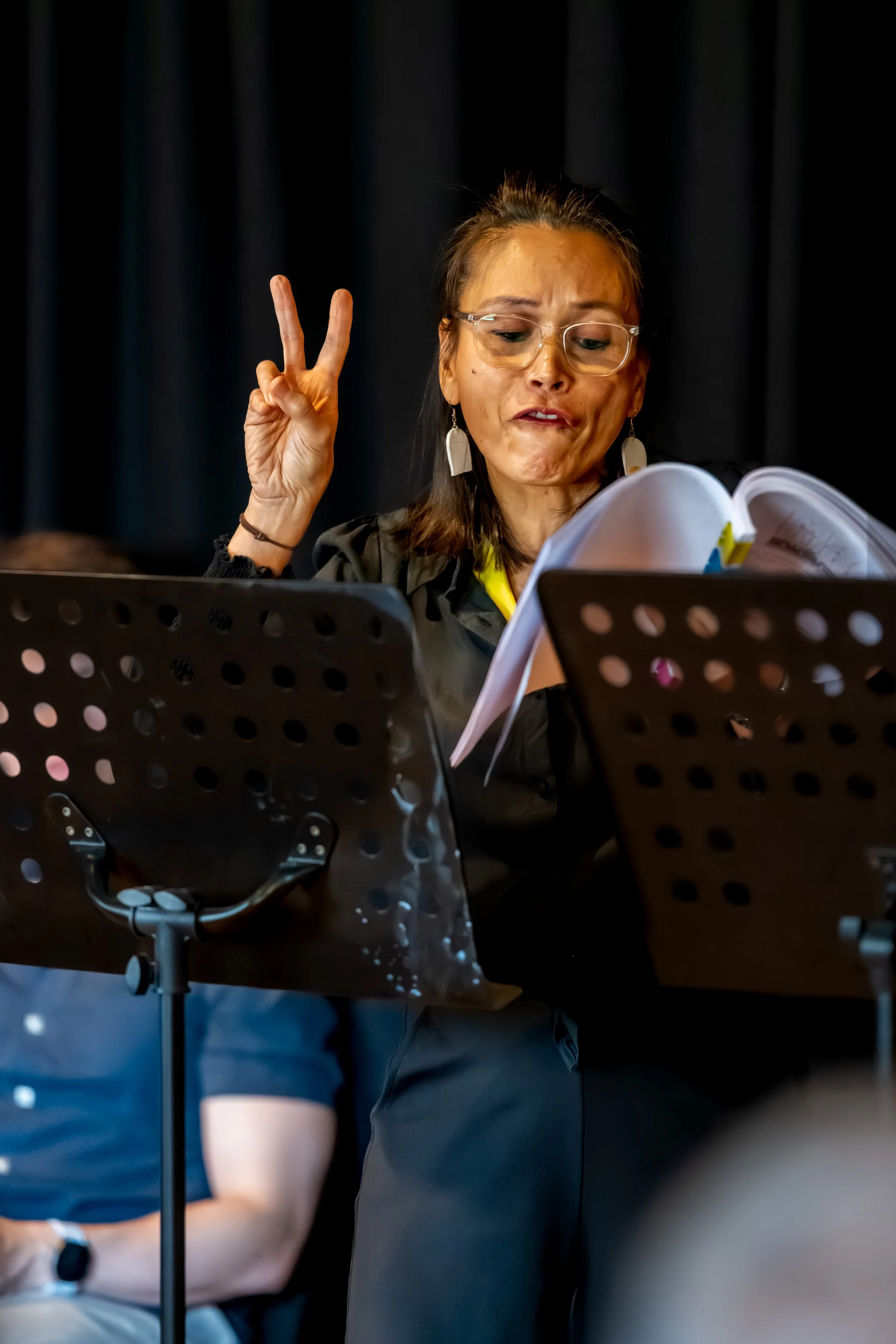 A human holding up two fingers.