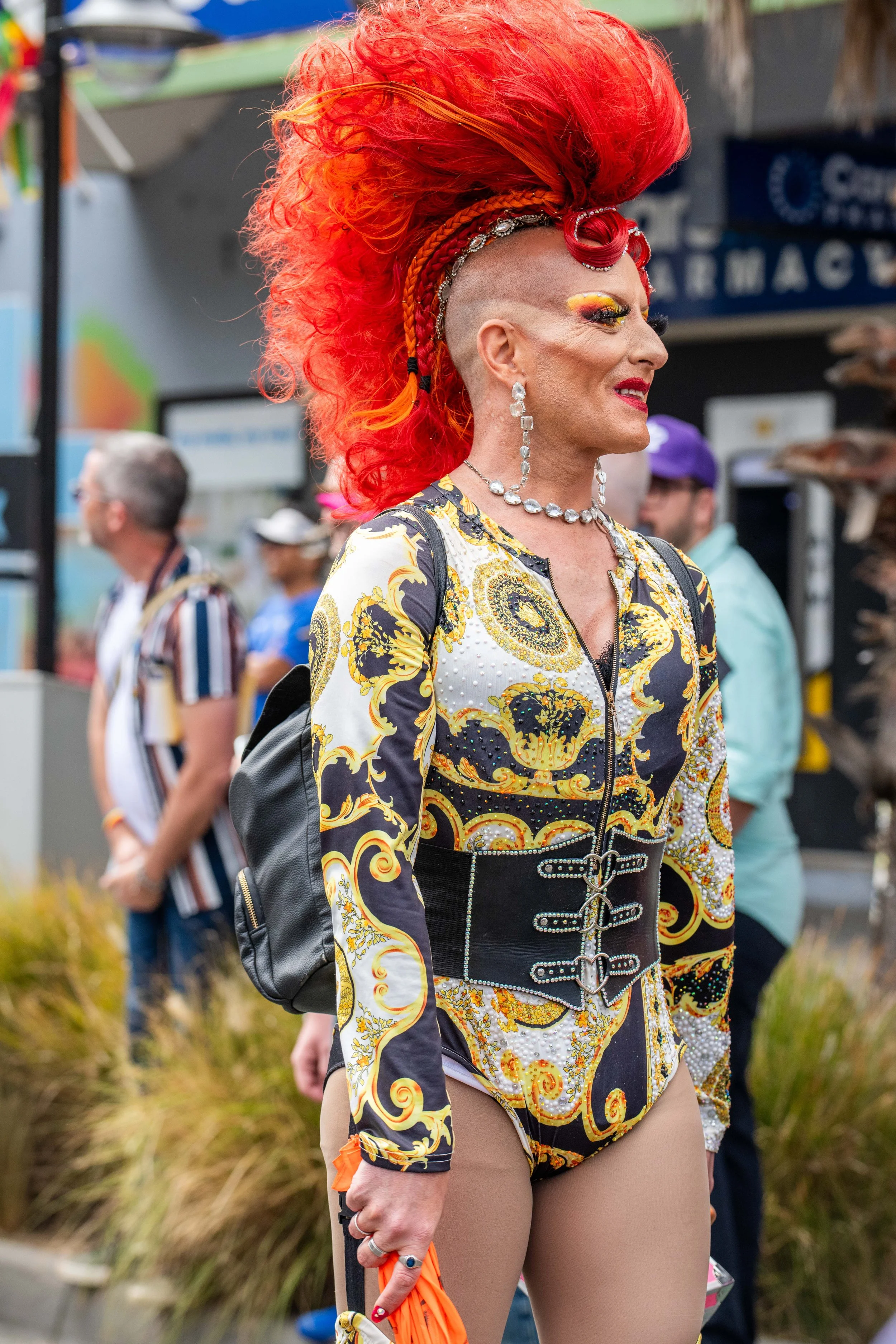 A human with a red mohawk.