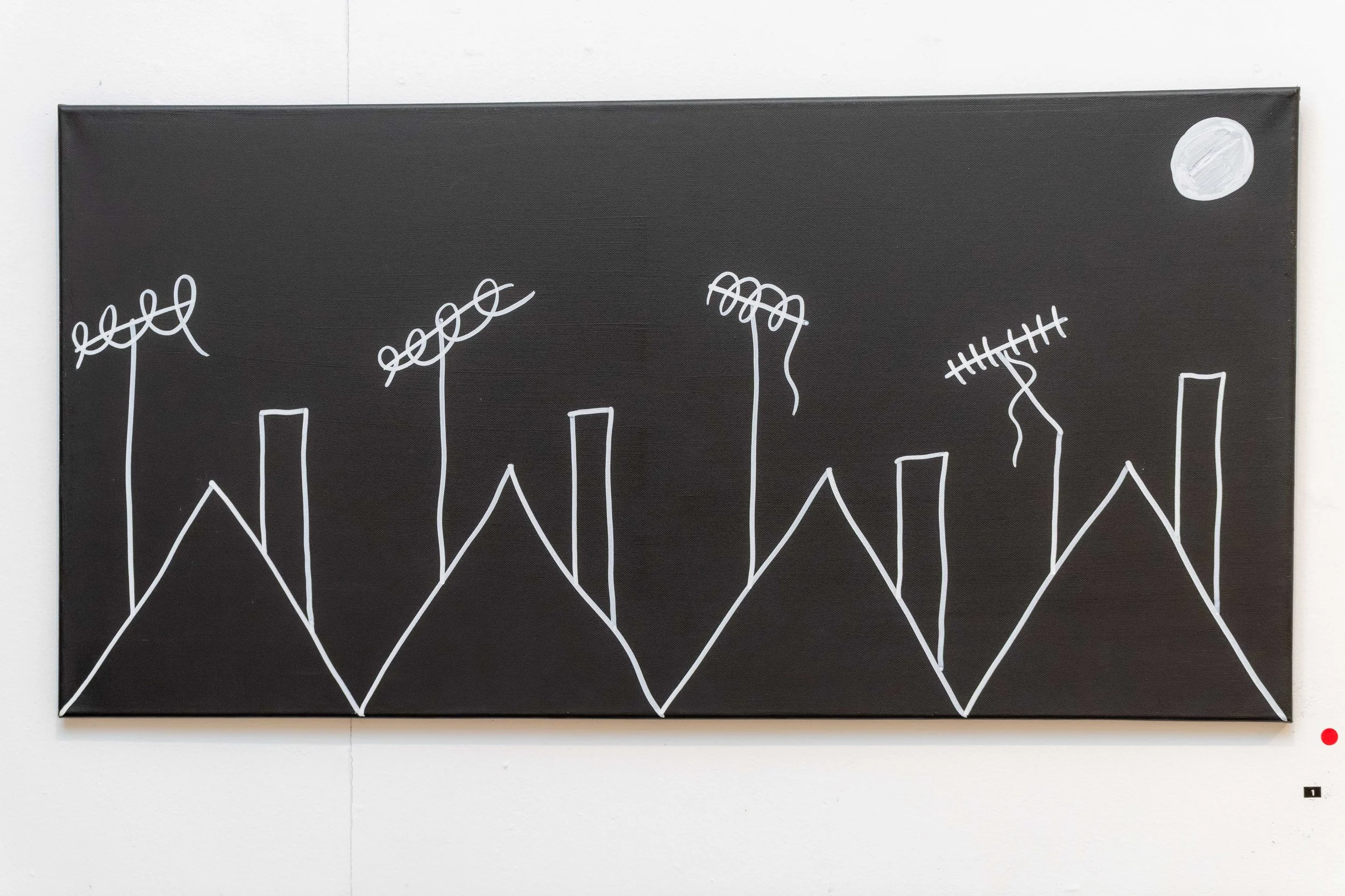 Laurence Flegg artwork with a red (sold) dot next to it.