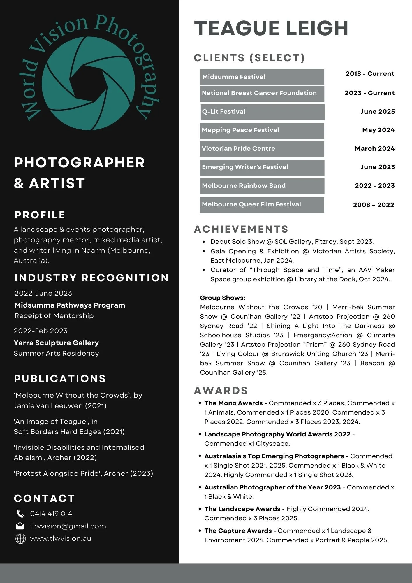 Teague Leigh's Curriculum Vitae