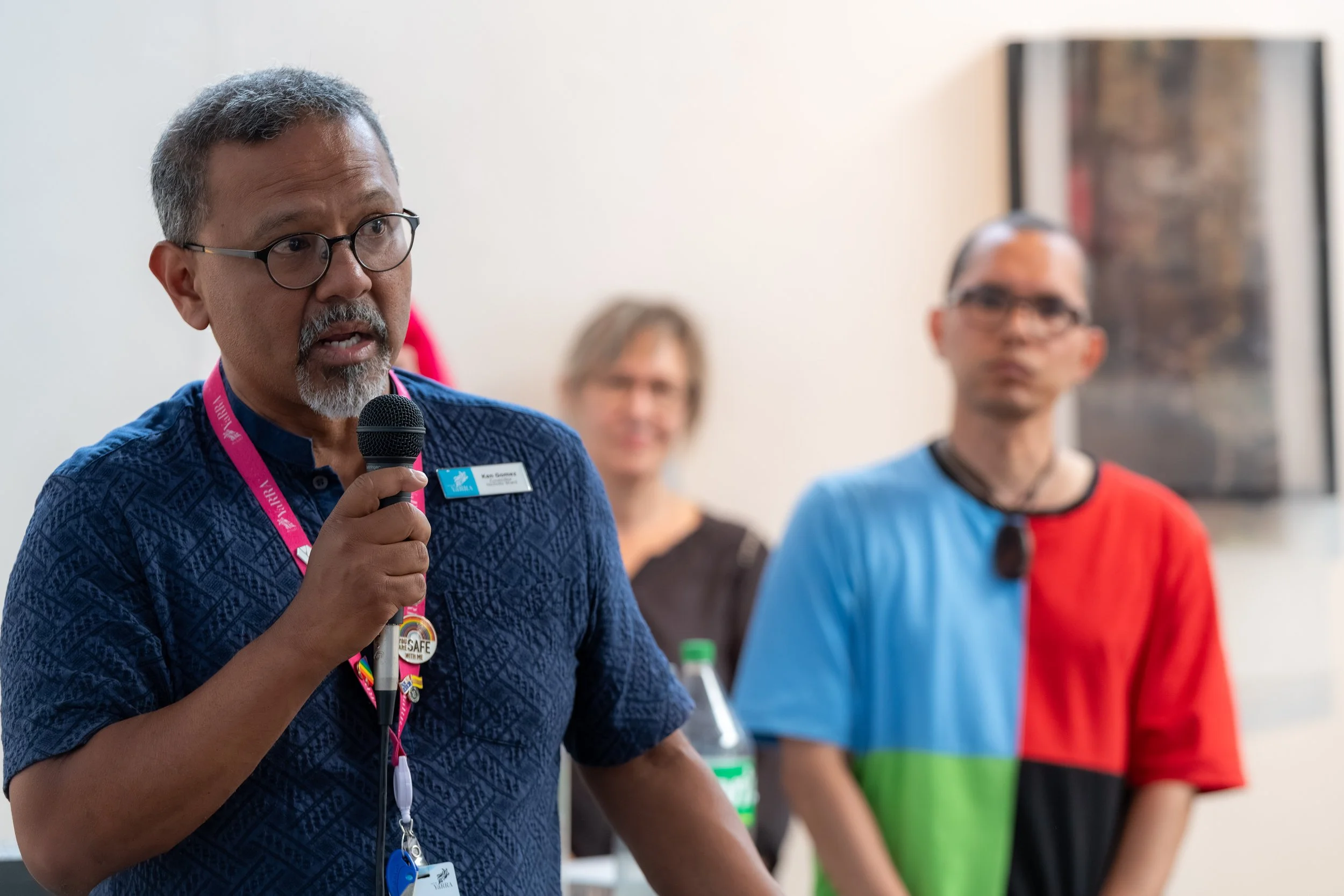 Councillor for Nicholls, Ken Gomez, gives a speech.