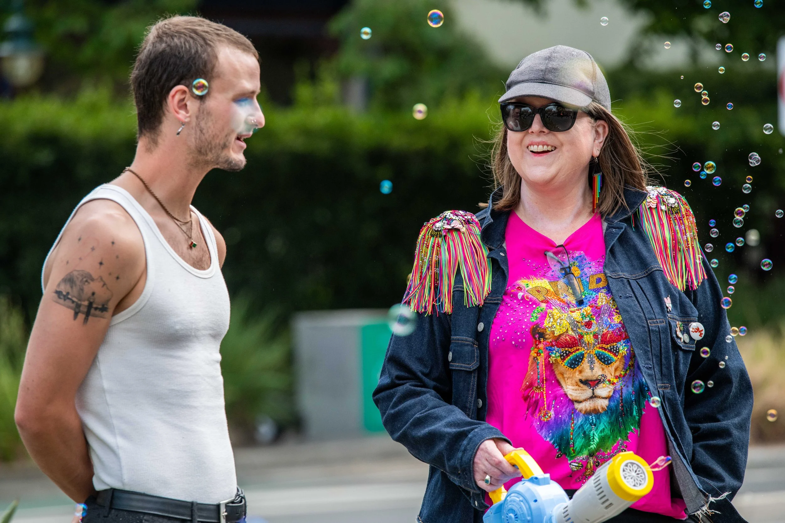 Human with a bubble gun.