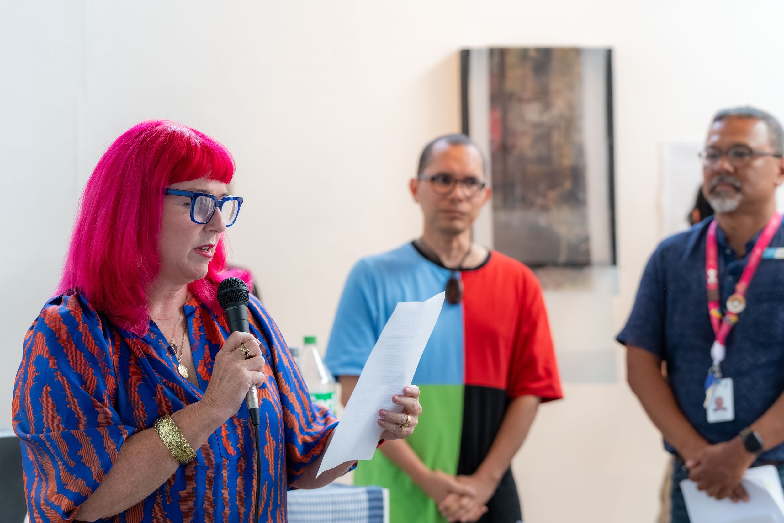 Gallery manager Andrea Hughes gives a speech.