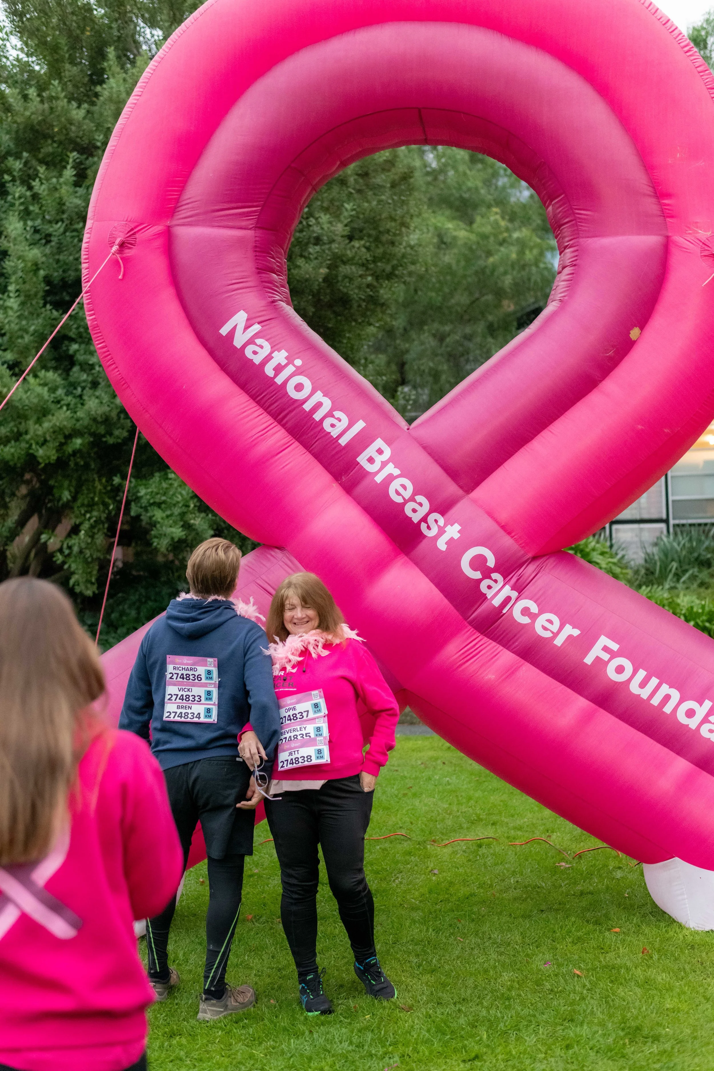 A large inflatable pink ribbon for National Breast Cancer Foundation.