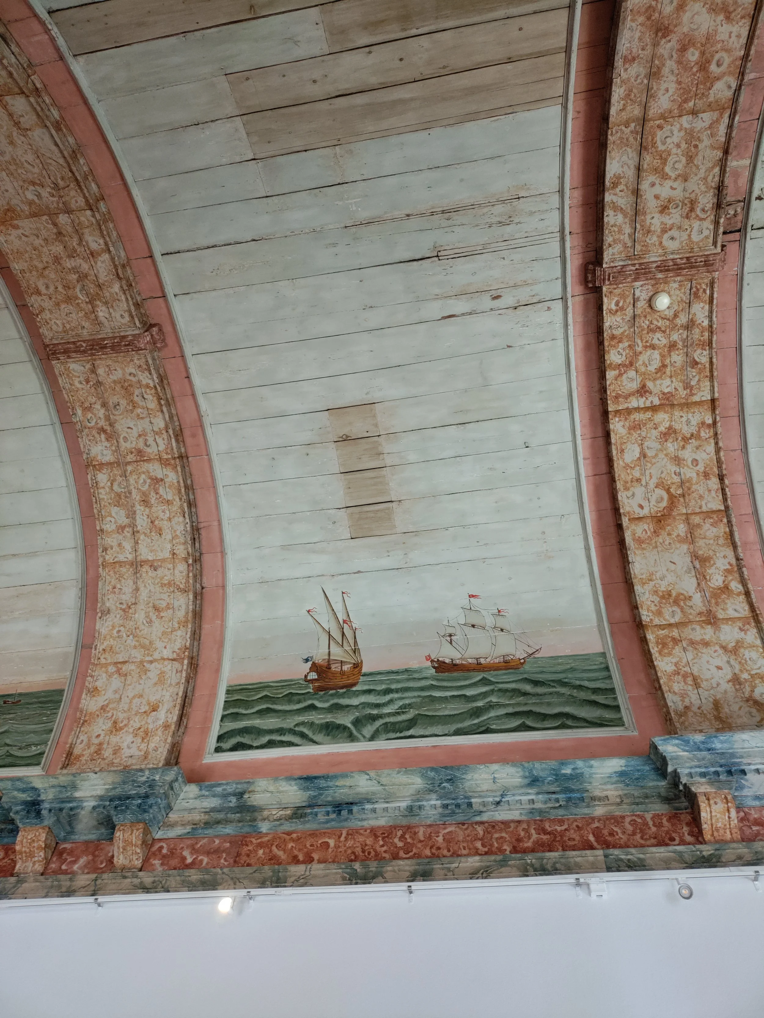 one of a series of sea battles painted on ceiling