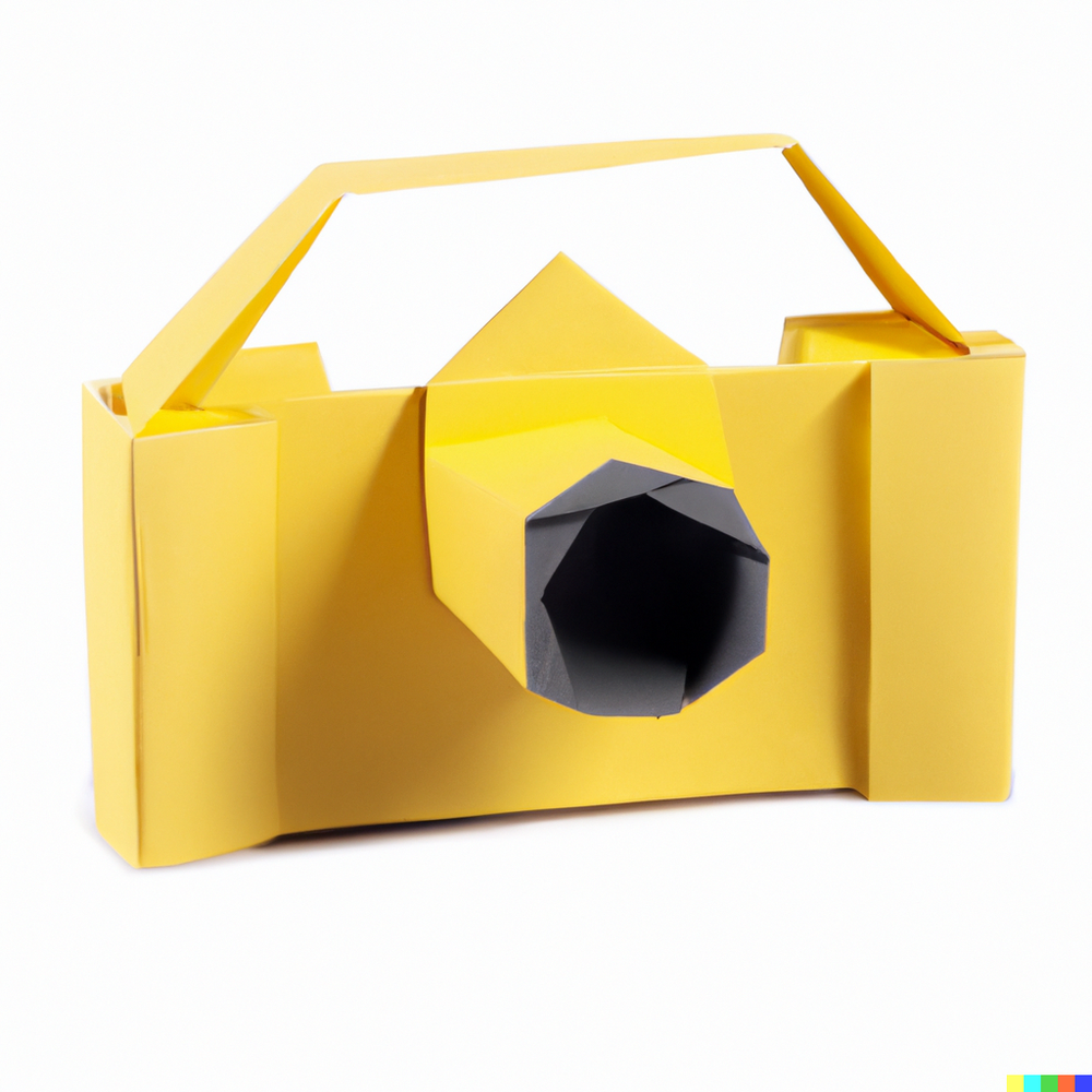 DALL·E 2022-09-26 09.38.44 - Origami camera made out of yellow paper on a white background.png