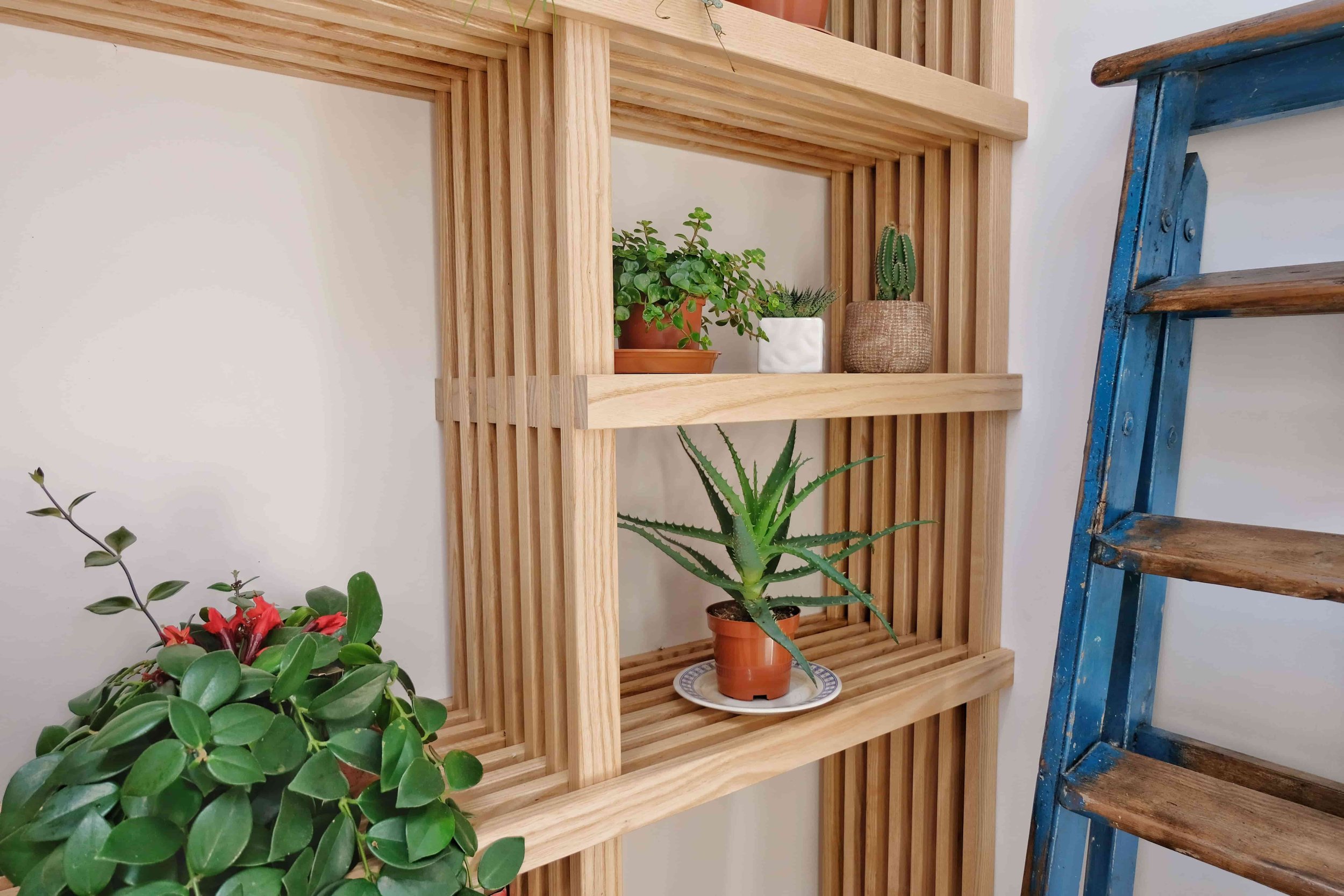 Bespoke slatted wooden shelving
