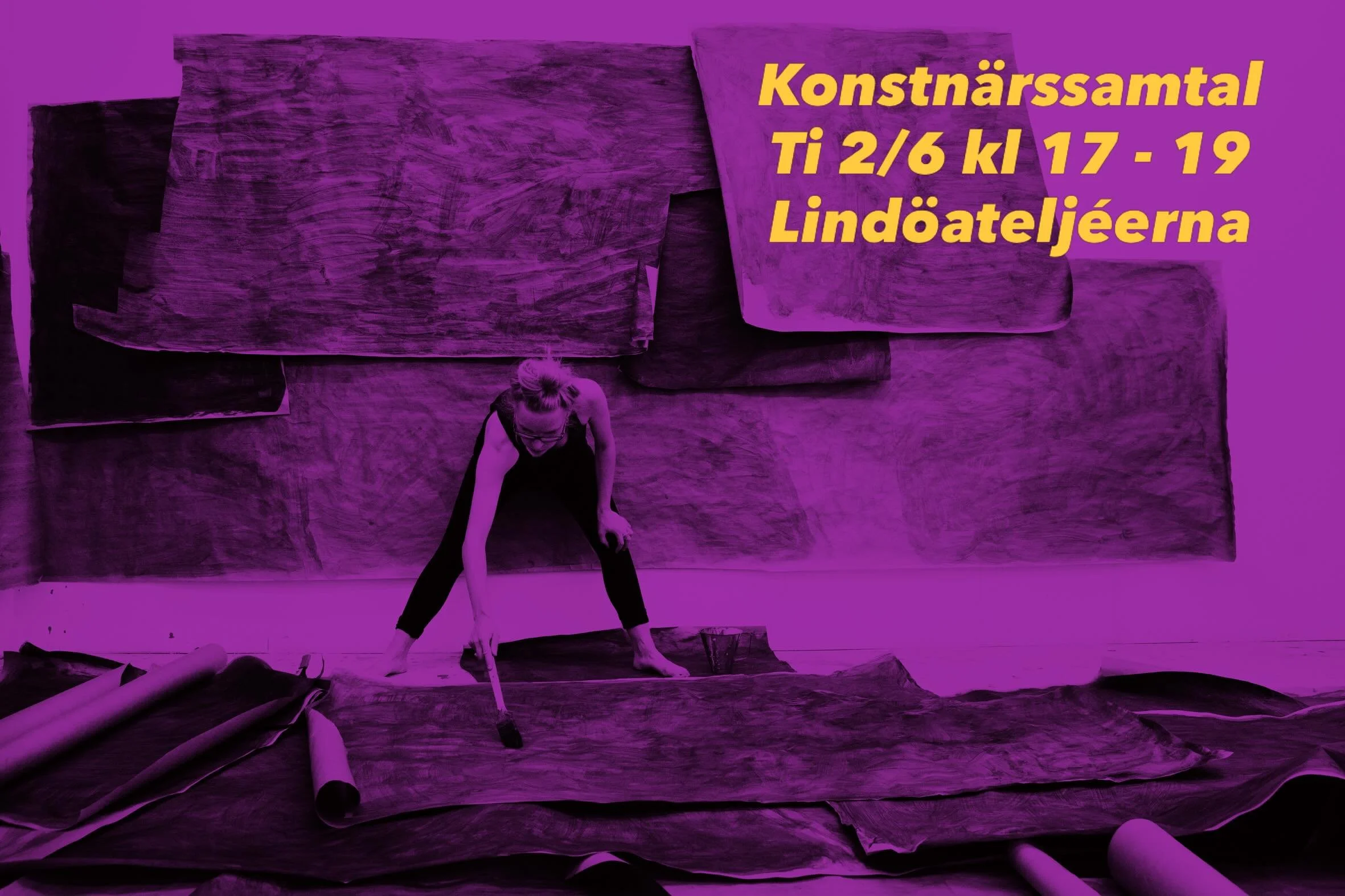 Konstn&auml;rssamtal med Rebecka Bebben Andersson. Live! 
N&auml;r: tisdag 2/6 kl. 17.00 - 19.00
Var: Lind&ouml;atelj&eacute;erna, Lind&ouml;v&auml;gen 11, Kalmar
Hur: Rebecka Bebben Andersson ber&auml;ttar om konstn&auml;rlig process, offentliga ges