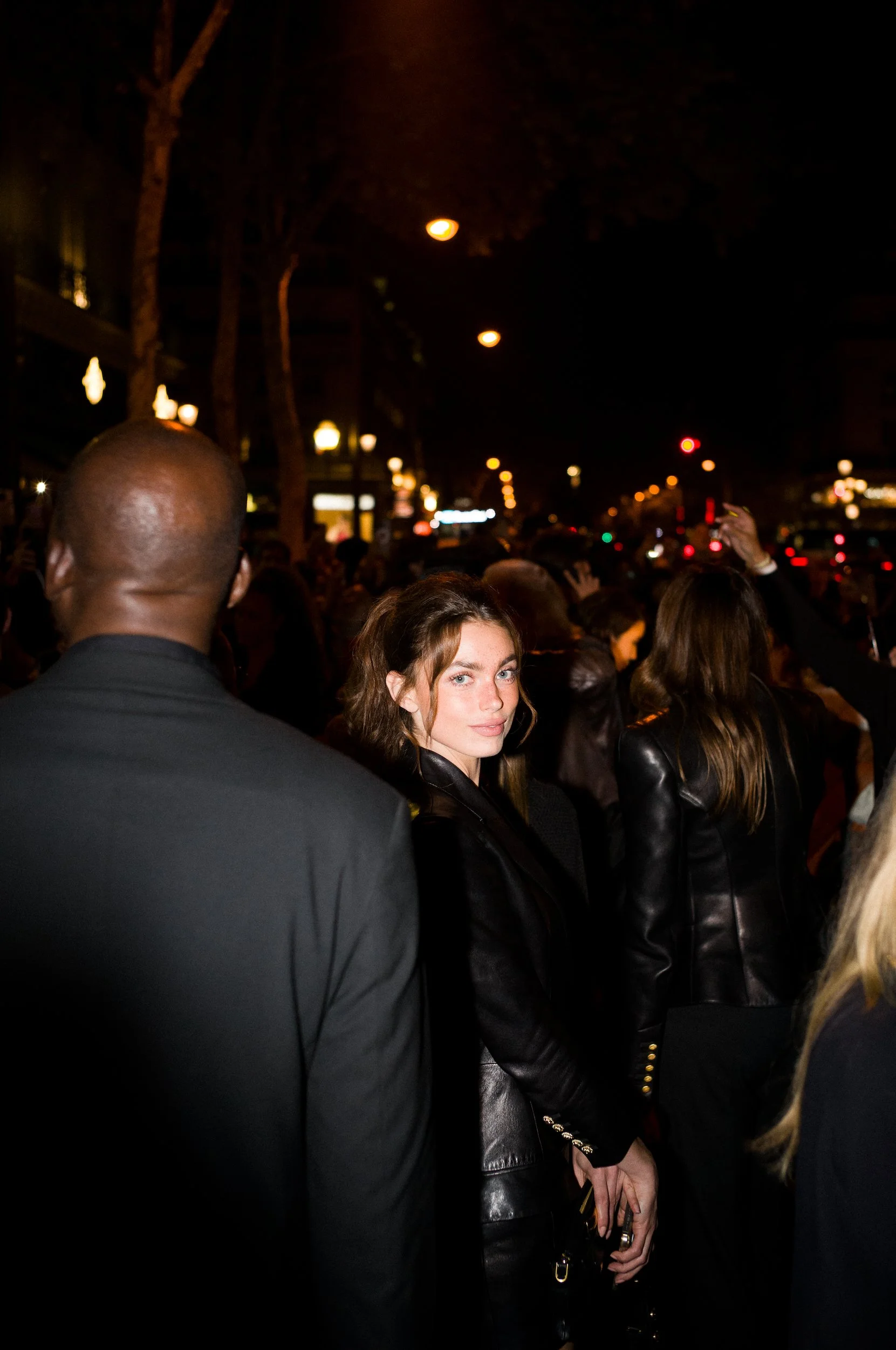 At Paris Fashion Week, Nighttime street scene of Charleen Weiss