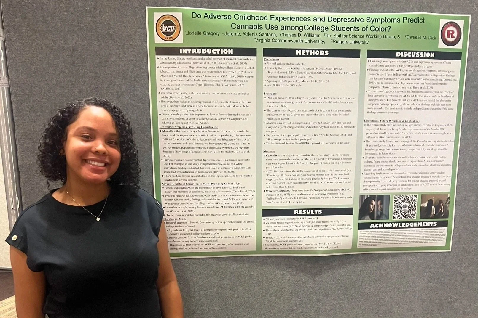 Llorielle presented her work from summer titled: "Do Adverse Childhood Experiences and Depression Symptoms Predict Cannabis Use among College Students of Color?"