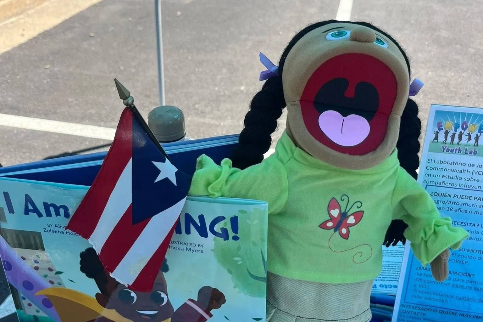 Our lab puppet was ready to celebrate Puerto Rican culture today!