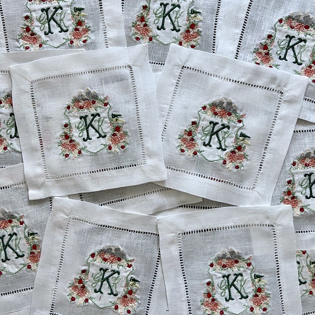 Personalized embroidered cocktail napkins with wedding crest.jpg