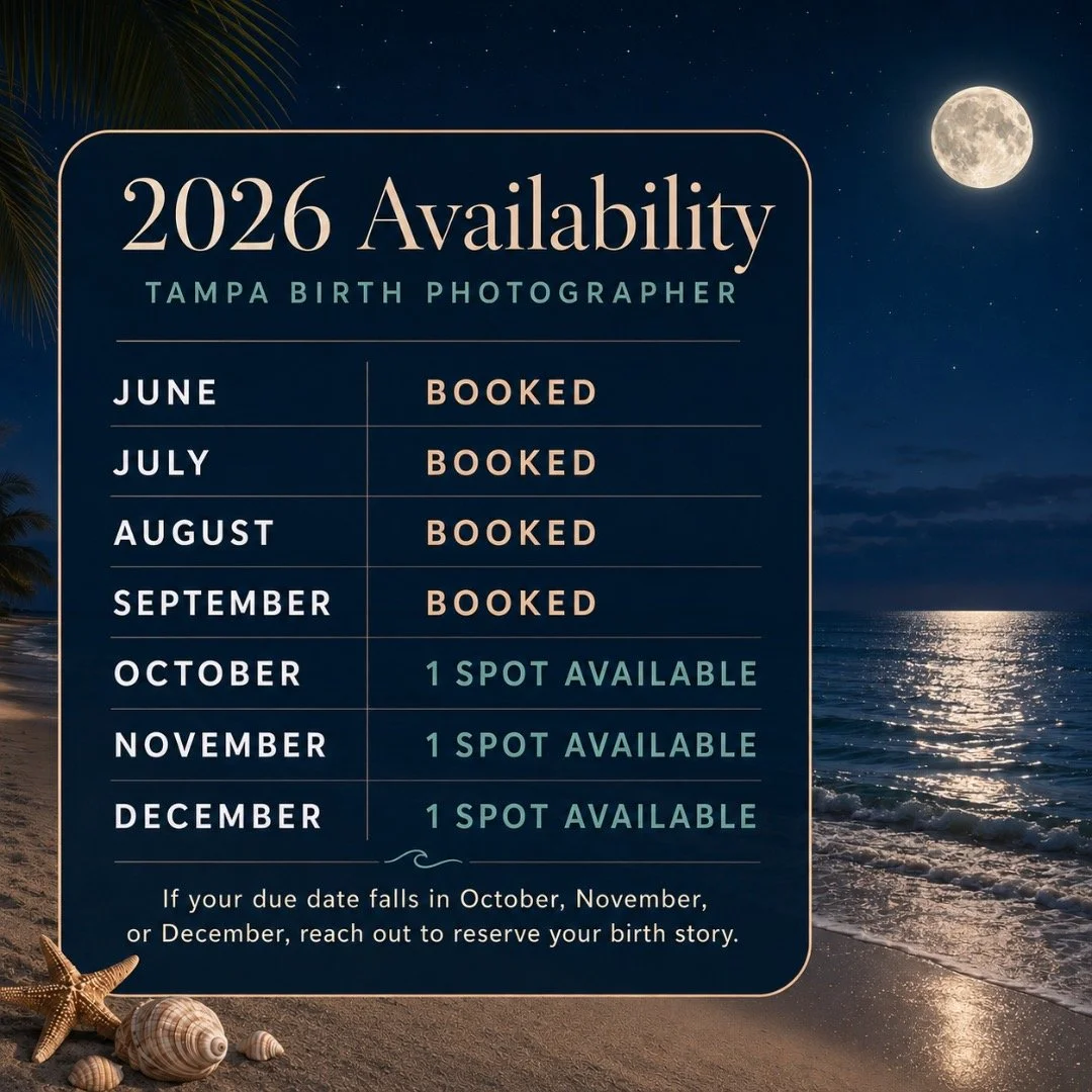2026 availability update 🌙

I&rsquo;m booked June through September, with one birth story available each month for October, November, and December.

If you&rsquo;re due later this year and have been thinking about documenting your birth, this is you