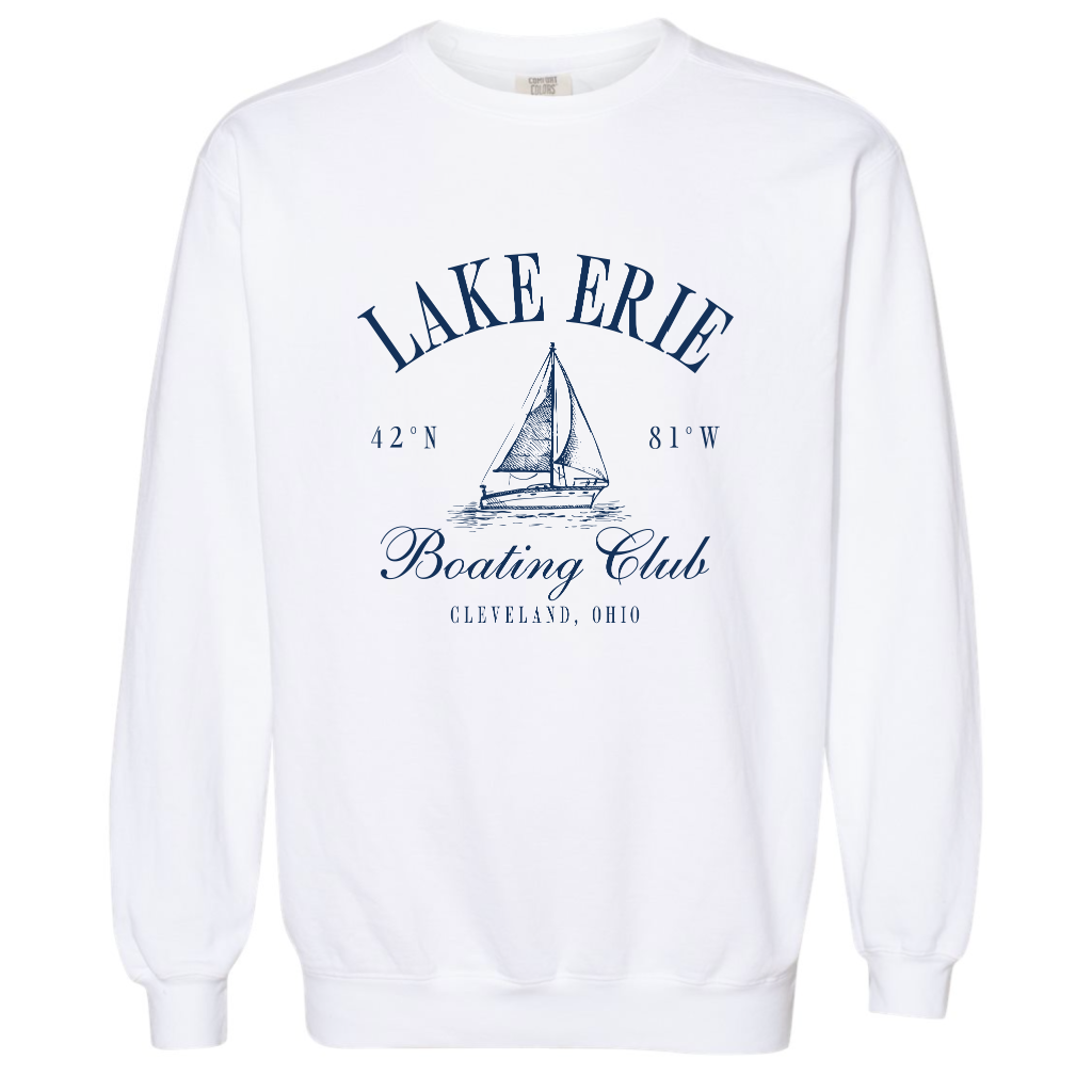 Lake Erie Sailboat Crewneck - White + Navy