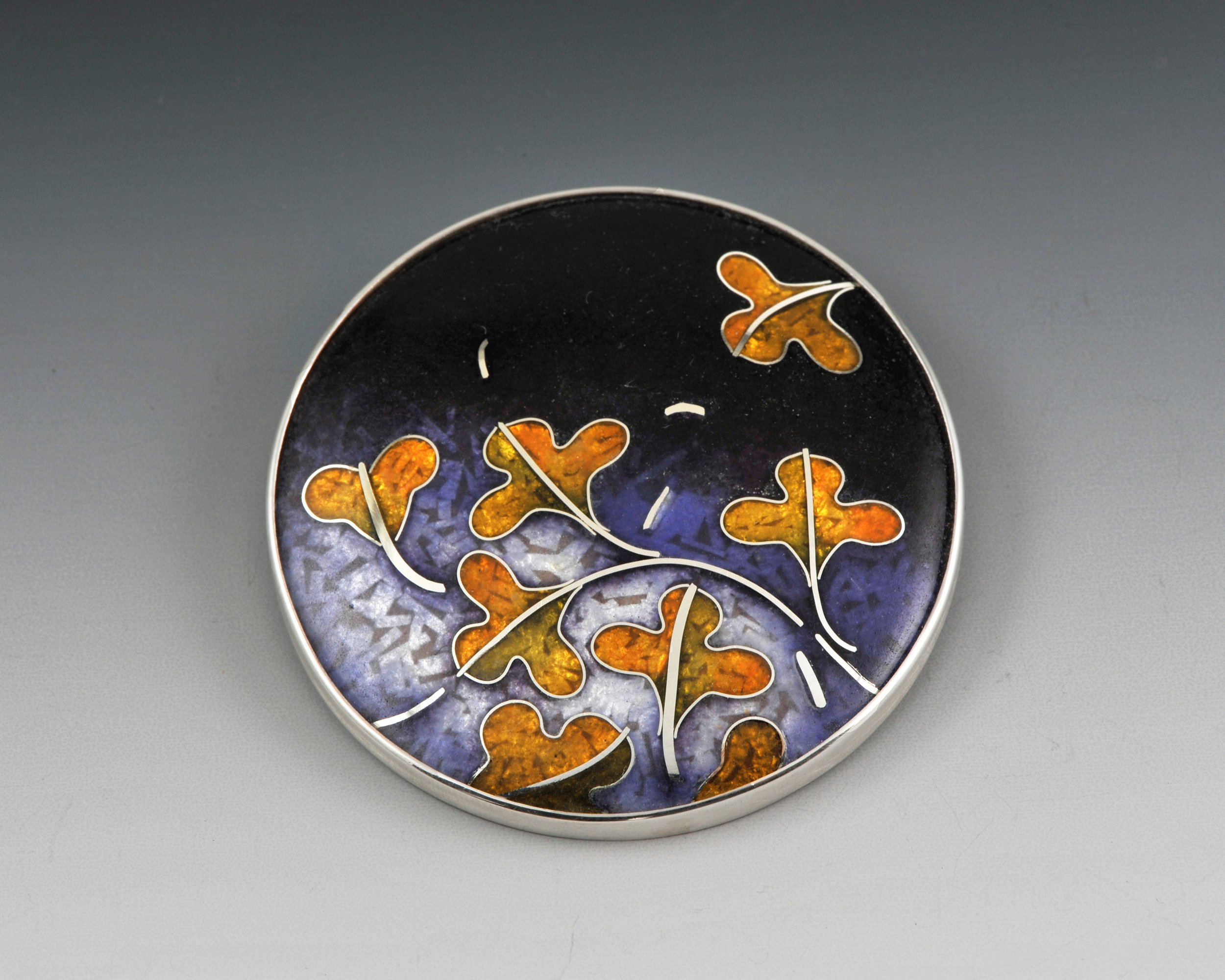 Cloisonné enamel brooch | copper, fine silver, brass and gold foil 