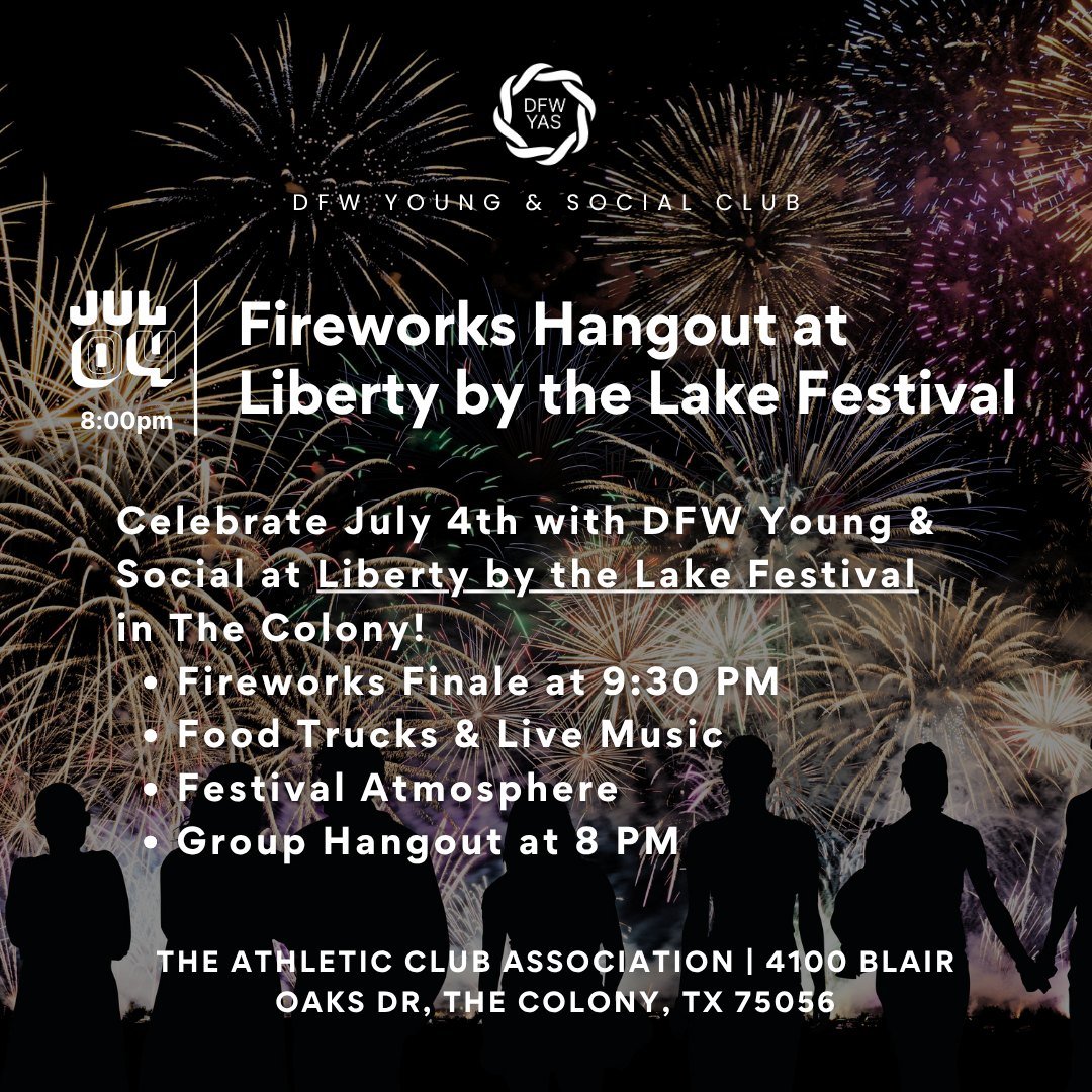 Fireworks, food trucks, and festival vibes. Come hang with us this July 4th! We&rsquo;re heading to Liberty by the Lake in The Colony for a relaxed group meetup to enjoy the festivities together. This isn&rsquo;t our event. We&rsquo;re just getting a