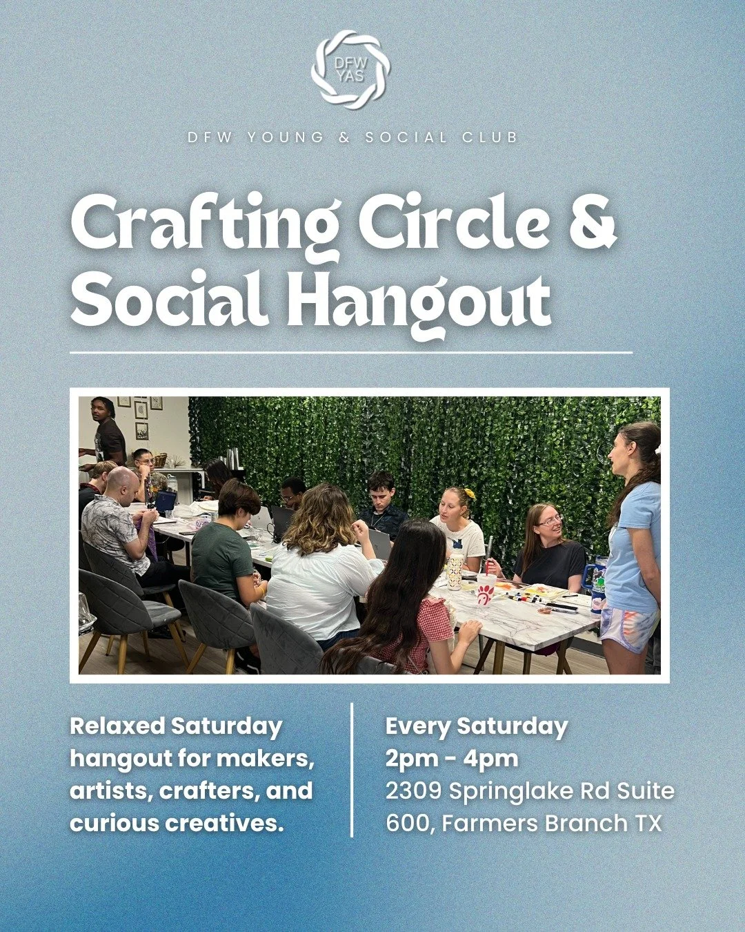 🧵Bring your project, grab a seat, and hang out with us. 🎨 

Our Crafting Circle &amp; Social Hangout meets every Saturday from 2&ndash;4 PM (and often goes until 7). It&rsquo;s a laid-back, come-and-go space to work on whatever inspires you &mdash;