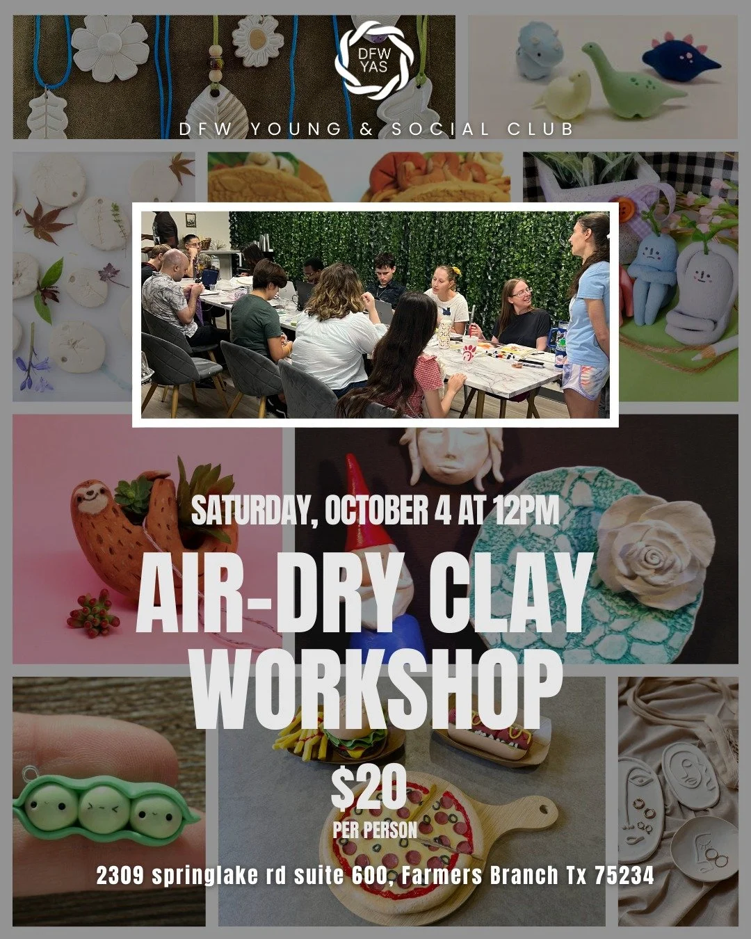 ✨ Get your hands messy, your mind relaxed, and your creativity flowing.

Join us Saturday, Oct 4 at 12 PM for our Air-Dry Clay Workshop &mdash; a beginner-friendly class where you&rsquo;ll sculpt simple, functional pieces like trays, holders, or d&ea