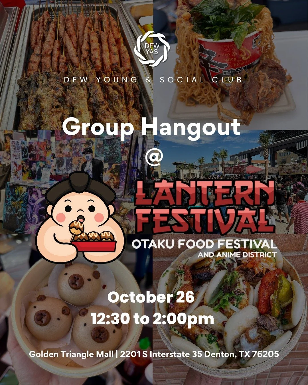 🍜 Lanterns, street food, and good company? Count us in!

Join DFW Young &amp; Social for a group hangout at the @otakufoodfestival  in Denton &mdash; a free community event filled with amazing eats, merch, and cultural fun.

📅 Sunday, October 26 fr