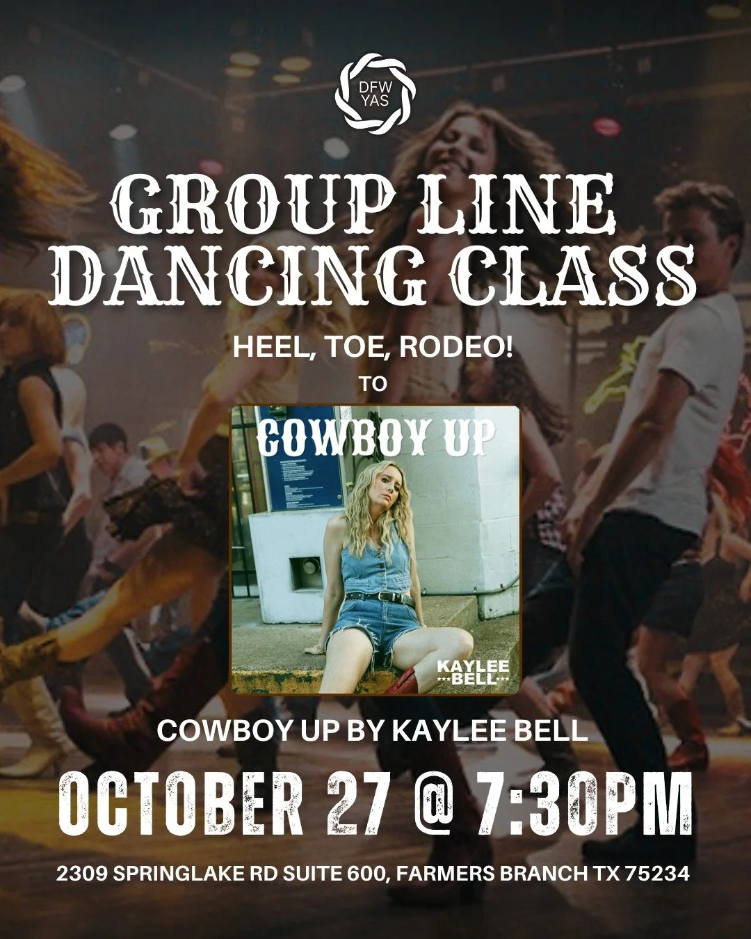 🤠 Kick off your week with a little country flair!

Join us Monday, October 27 at 7:30 PM for our Beginner Line Dancing Class, where we&rsquo;ll be dancing to &ldquo;Cowboy Up&rdquo; by Kaylee Bell and learning the Heel, Toe, Rodeo!

No partner, no e