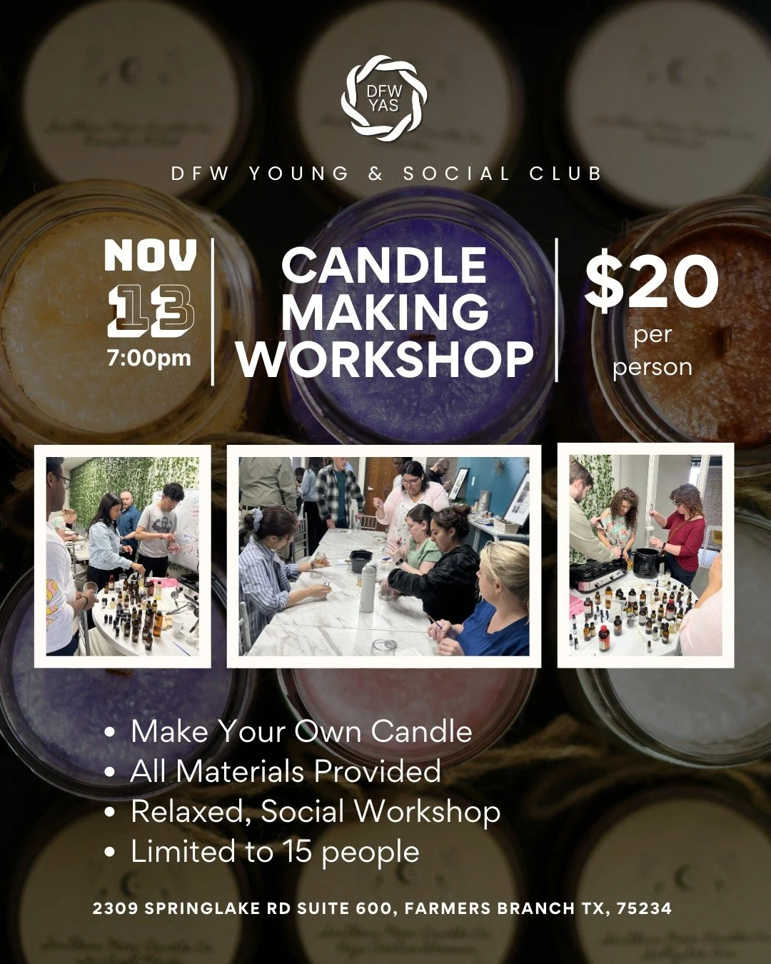 🕯️ Light up your week with a little creativity. Join us for our Candle Making Workshop on Thursday, Nov 13 at 7 PM. This will be a relaxed, hands-on evening where crafting meets connection. You&rsquo;ll pour, dye, and personalize your own candle whi