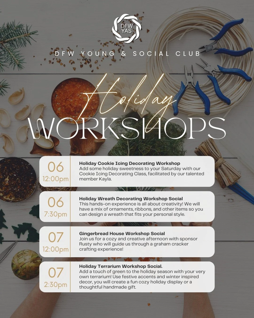 Our holiday workshops are here, and this weekend is packed with creativity, cozy moments and festive fun. Whether you want to decorate cookies, craft a wreath, build a gingerbread house or make your own holiday terrarium, we have something special wa
