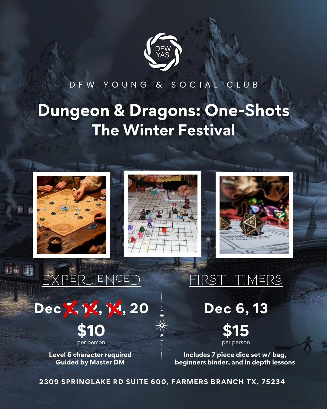 ❄️ New month, new mission. December&rsquo;s Dungeons &amp; Dragons One-Shot has arrived and this time, it&rsquo;s The Winter Festival. 

With both experienced player and first timer sessions everyone has a chance to step into the world of the Wardens