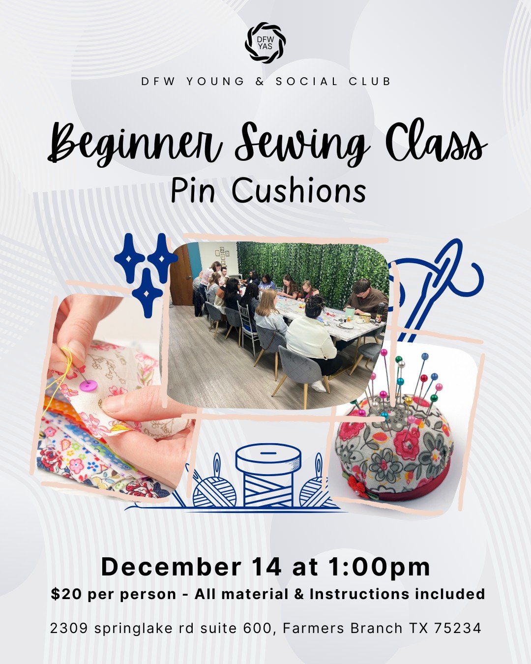 Join us on Sunday, Dec 14 at 1 PM for our Beginner Hand Sewing Class, where you will learn simple stitches and techniques that form the foundation of many sewing projects. We will walk you through running stitches, backstitching and hemming, then gui