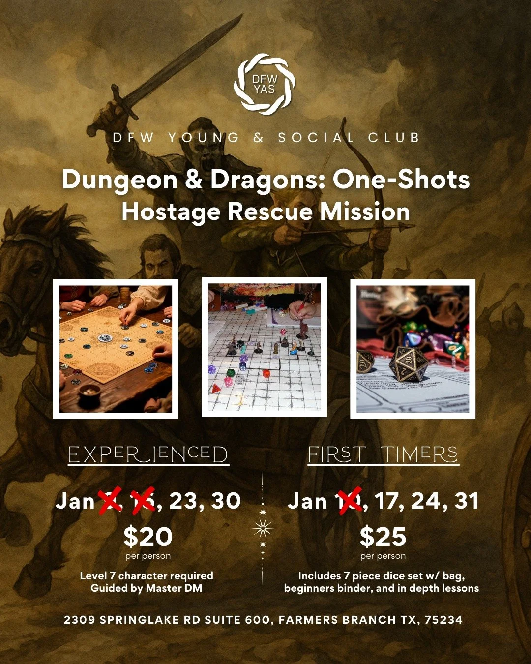 🎲 January&rsquo;s Dungeons &amp; Dragons One-Shots are underway and they&rsquo;re filling fast.

This month&rsquo;s mission is a Hostage Rescue, built around teamwork, strategy, and fast decisions. We offer two different experiences depending on whe