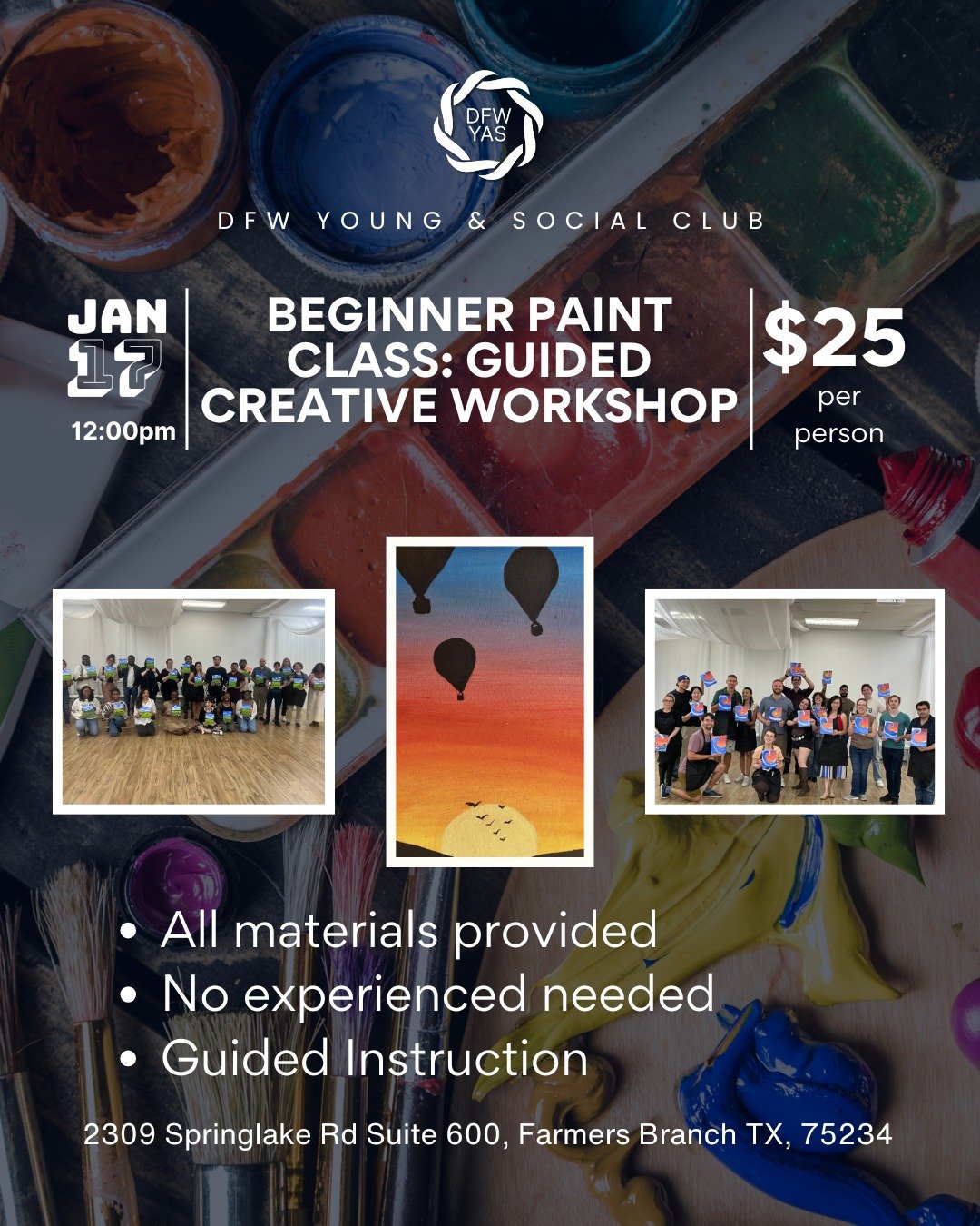 🎨 Slow down your Saturday with something creative.

Join us for a Beginner Paint Class on Saturday, Jan 17 from 12&ndash;2 PM. This guided art class is beginner-friendly and designed to help you unwind, explore creativity, and enjoy some easygoing c