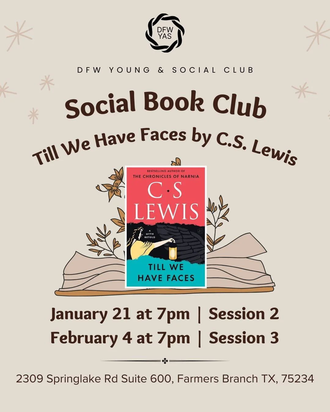📚 Book club night is coming up and this one is an important chapter.

We&rsquo;re meeting Wednesday, Jan 21 at 7 PM for Session 2 of Till We Have Faces by C.S. Lewis. This round we&rsquo;ll continue unpacking Orual&rsquo;s story and spend time discu