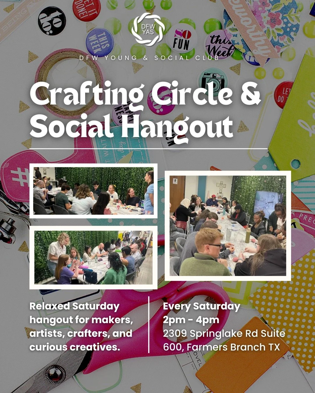 🧵Bring your project, grab a seat, and hang out with us. 🎨

Our Crafting Circle &amp; Social Hangout meets every Saturday from 2&ndash;4 PM (and often goes until 6). It&rsquo;s a laid-back, come-and-go space to work on whatever inspires you &mdash; 