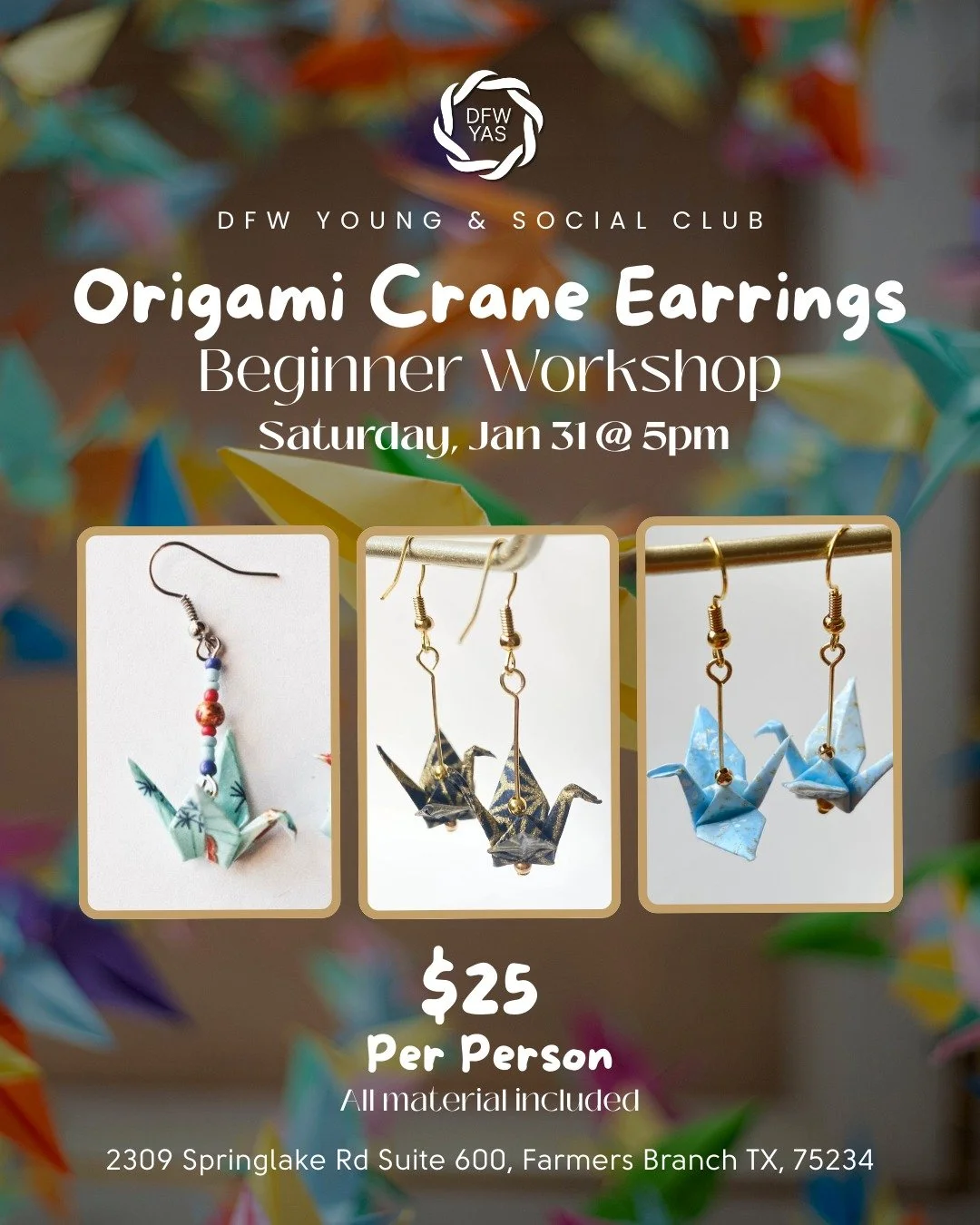 🕊️ Make something small, meaningful, and entirely your own.

Join us on Saturday, Jan 24 from 12&ndash;2 PM for our Crane Origami Earring Workshop. You&rsquo;ll start by designing your own pattern with washi paper, fold it into a classic origami cra