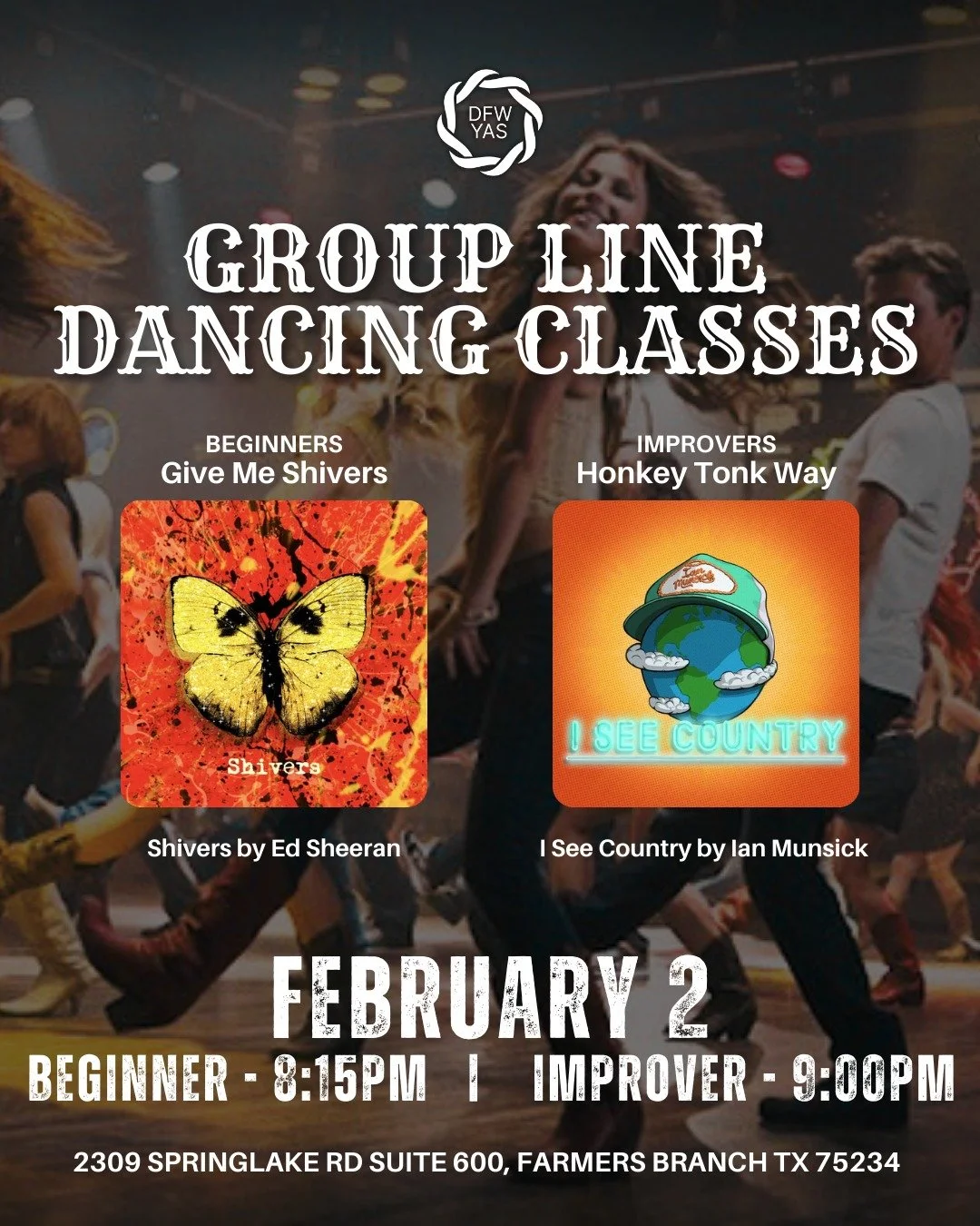 🤠 Kick off your week with a little country flair! Join us Monday, February 1 for two line dances classes starting at 8:15pm. No partner, no experience &mdash; just good music, good vibes, and a guaranteed good time.

8:15pm Beginners - Shivers by Ed
