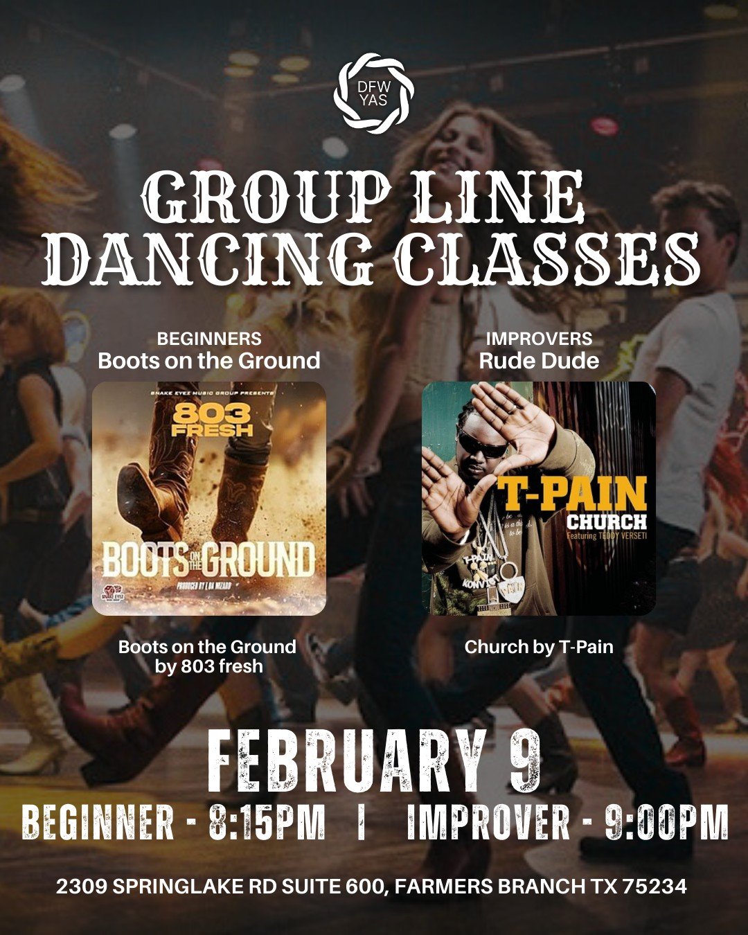 Kick off your week with a little country flair! Join us Monday, February 9 for two line dances classes starting at 8:15pm. No partner, no experience &mdash; just good music, good vibes, and a guaranteed good time.

8:15pm Beginners - Boots on the Gro
