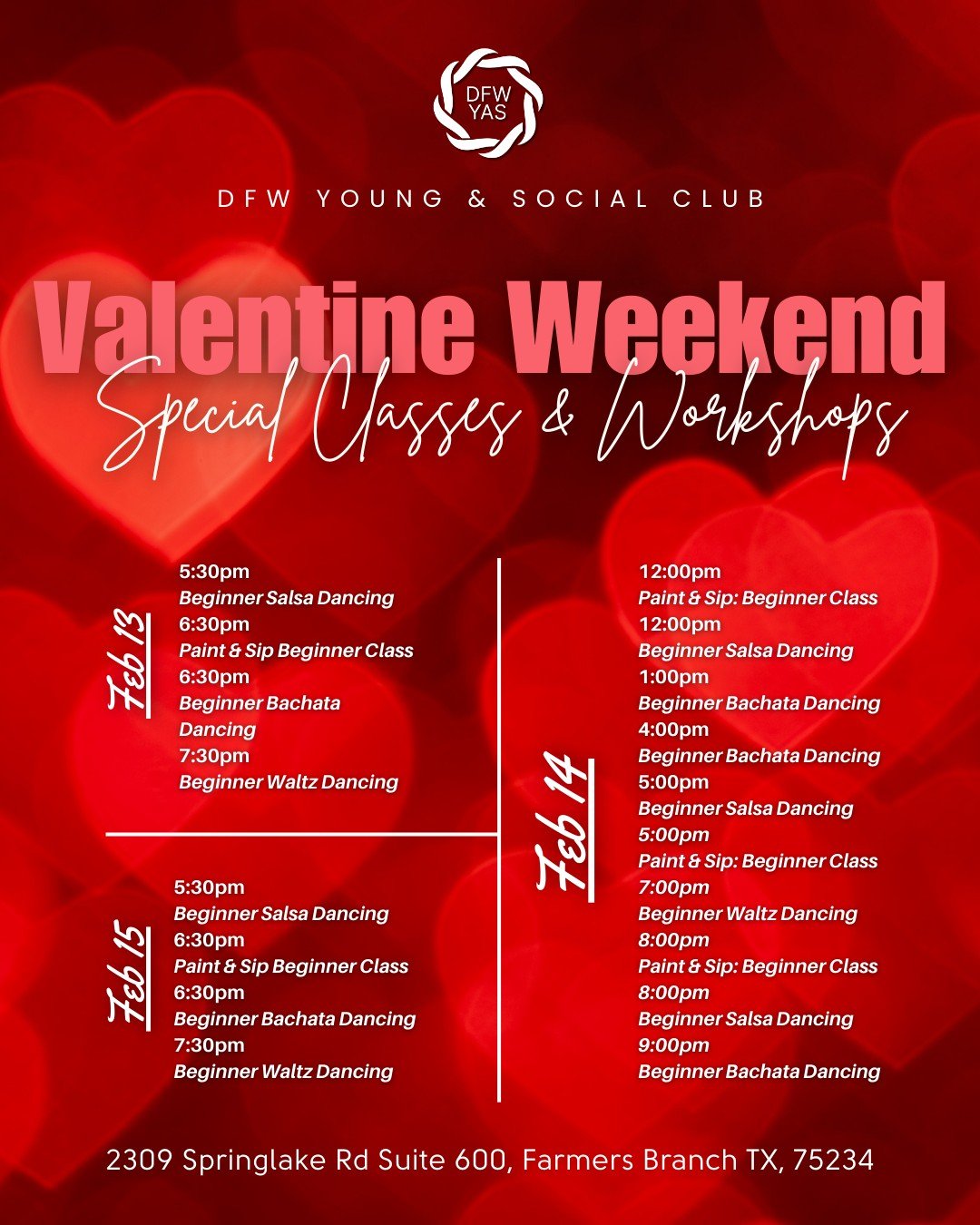 ❤️ Valentine&rsquo;s Weekend is almost here. Whether you want to dance it out or get creative, we&rsquo;ve got you covered all weekend long. Join us for beginner-friendly dance classes, cozy paint sessions, or both. Come solo, bring a partner, or mak
