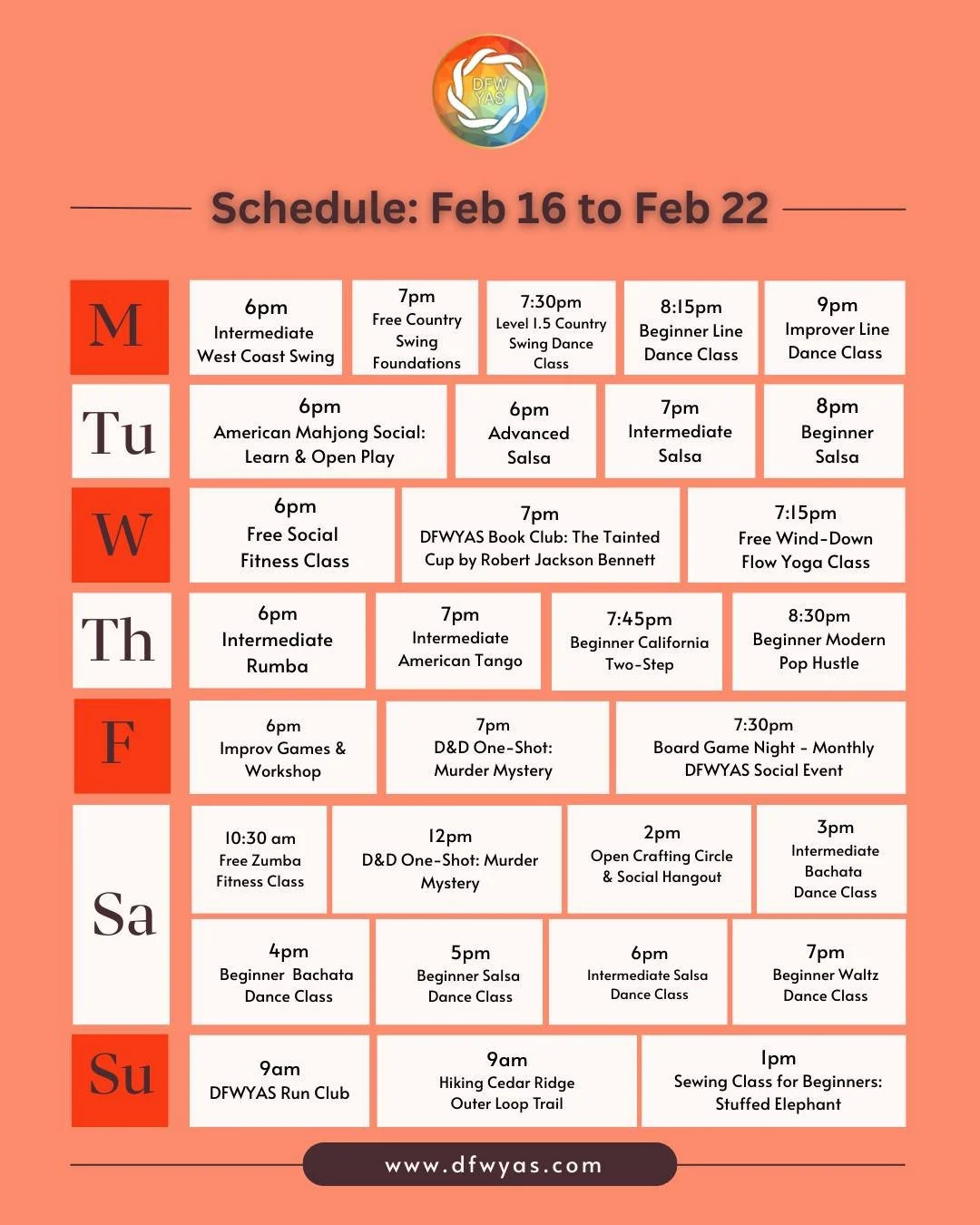 From dance classes and book club to D&amp;D, board game night, hiking, and crafting, this week is packed with ways to move, connect, and try something new. Whether you&rsquo;re in the mood to learn, sweat, socialize, or just hang out, there&rsquo;s s